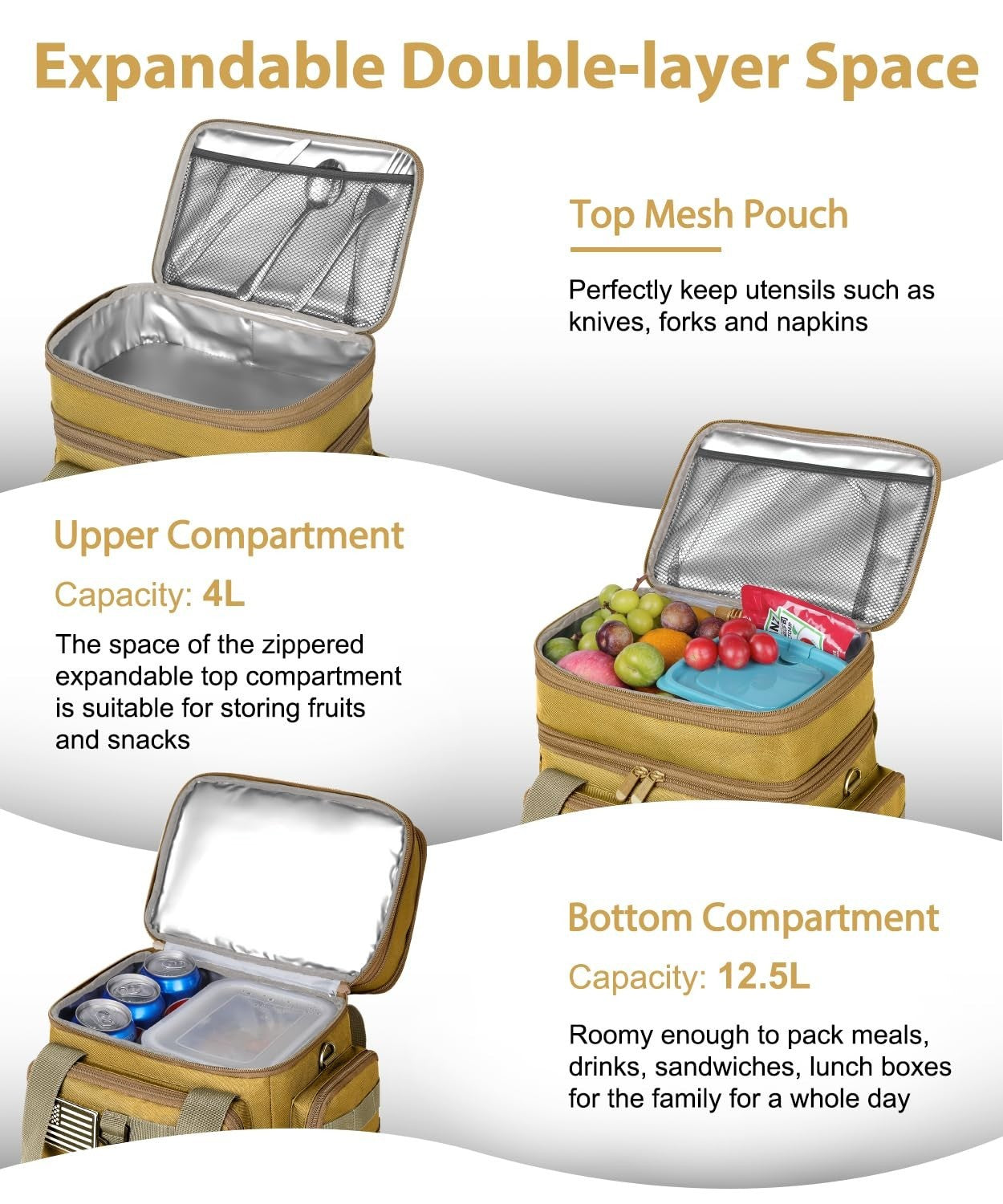 Tactical Insulated Lunch Bag for Men, Heavy Duty Expandable Cooler, Leakproof Pa3