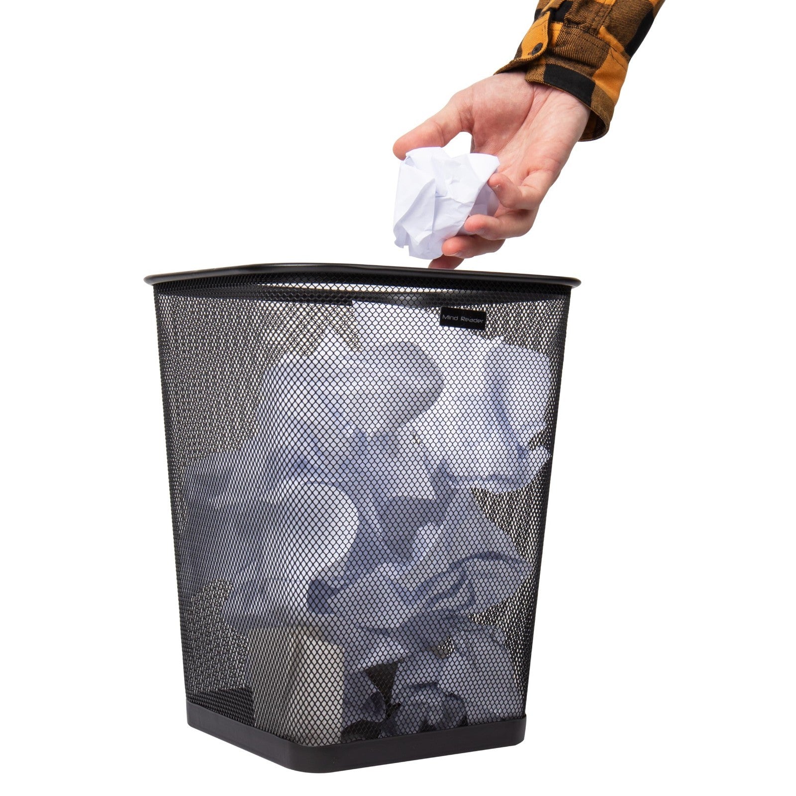 Square Metal Mesh Trash Can Set of 2 - Office Waste Paper Basket, Black 9.755