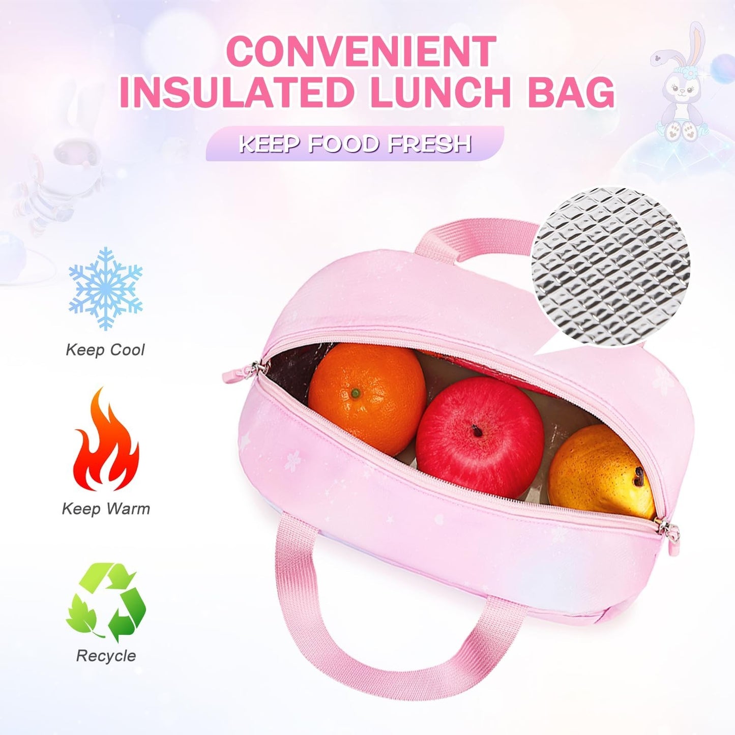 Kawaii Bunny Girls Backpack Set 3PCS   School Bag with Lunch Box & Pencil Case,6