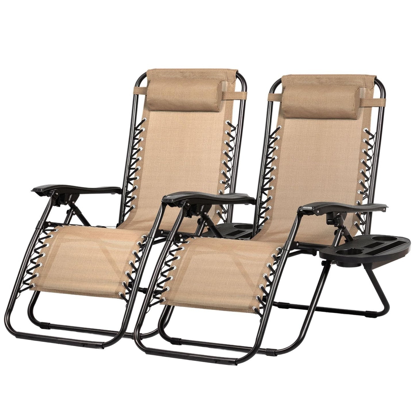 Set of 2 Adjustable Zero Gravity Lounge Chairs   Steel Mesh Patio Recliners with1