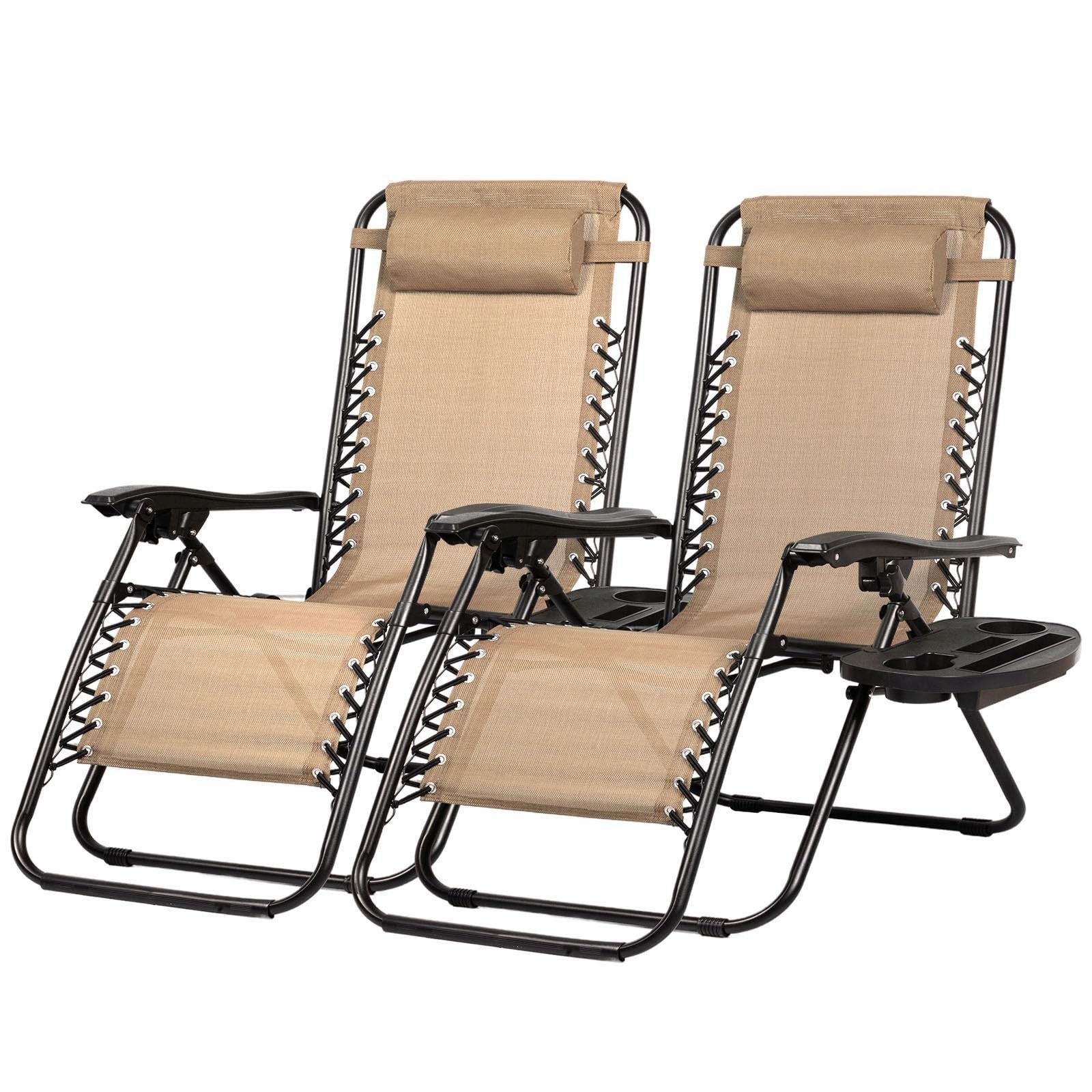 Set of 2 Adjustable Zero Gravity Lounge Chairs   Steel Mesh Patio Recliners with1