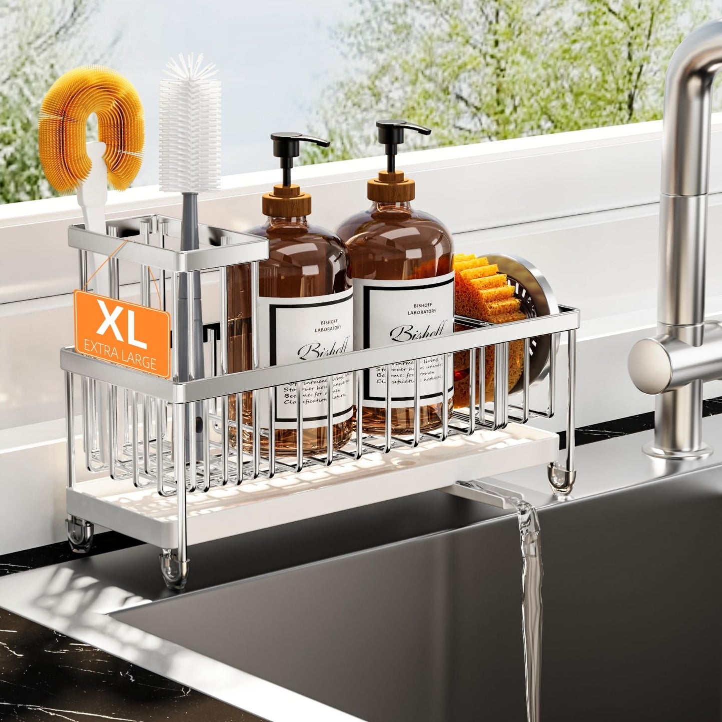 Kitchen Sink Caddy Organizer   Rustproof 304 Stainless Steel Sponge Holder, Larg1