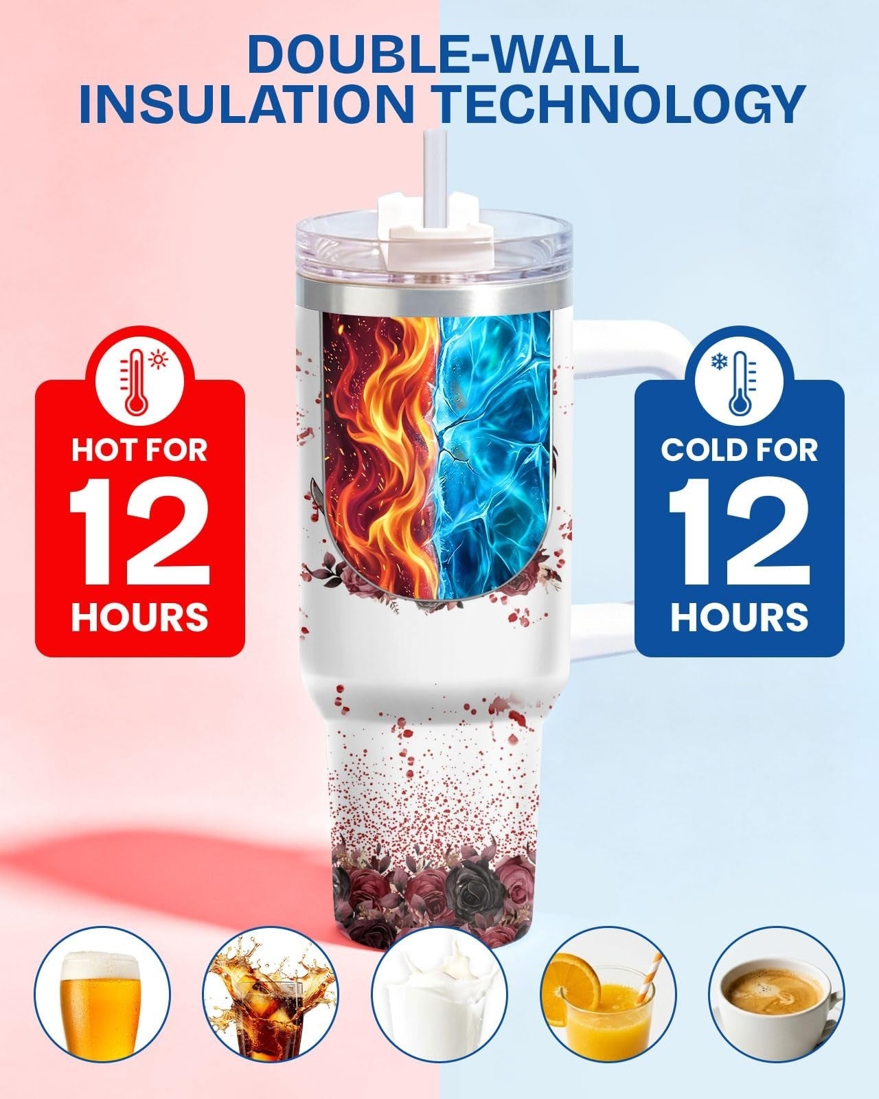 34oz Insulated Stainless Steel Tumbler   Funny Horror Gothic Roses Travel Mug4