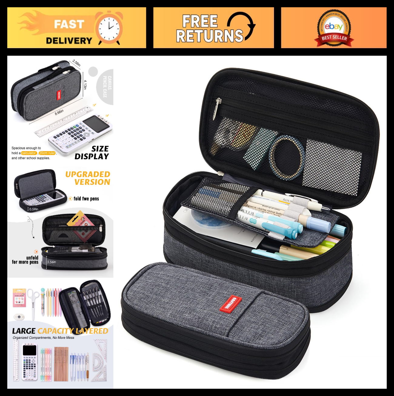 Large Capacity Pencil Case   Big Storage Bag for Office, College, School Supplie0