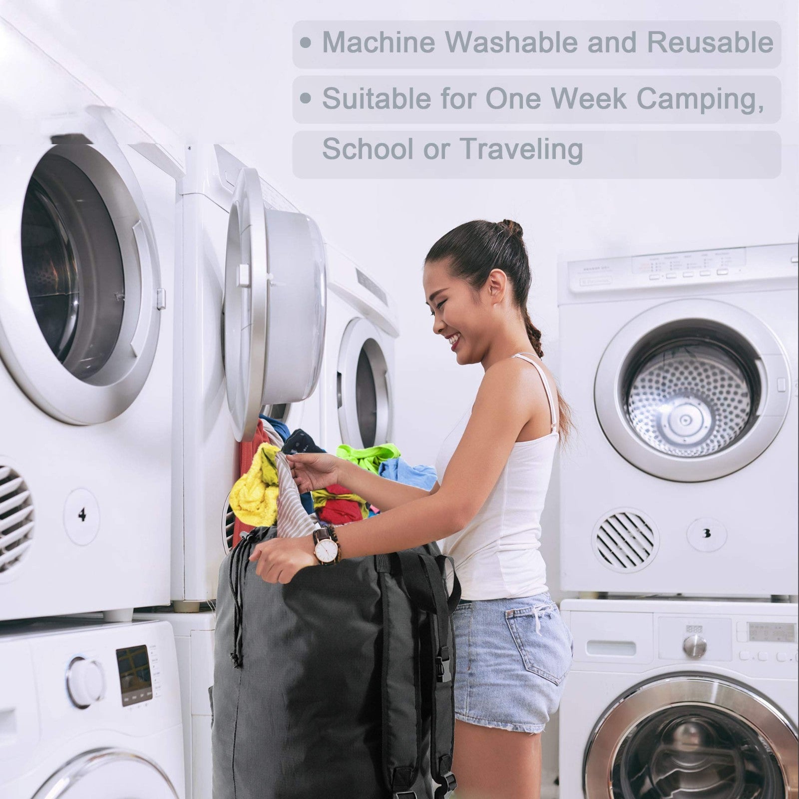Extra Large Laundry Backpack with Adjustable Straps - Heavy Duty Drawstring Hamp5
