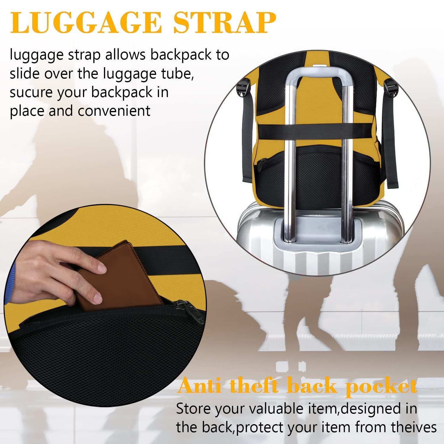 Yellow Travel Laptop Backpack for 15.6" Computer, Student Bookbag, Durable & Sty3