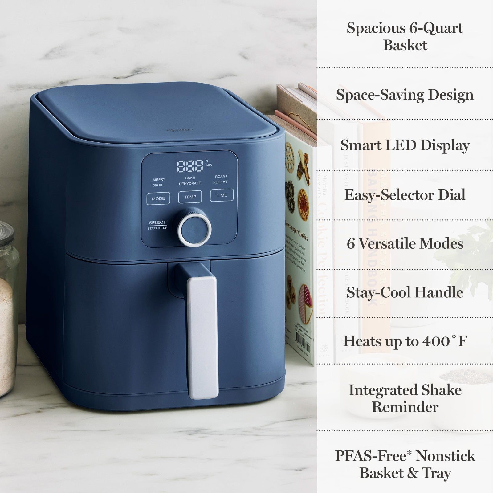 6QT Air Fryer, 6-in-1 Multi-Cooker, Bake, Broil, Roast, Dehydrate, Non-Stick Bas11