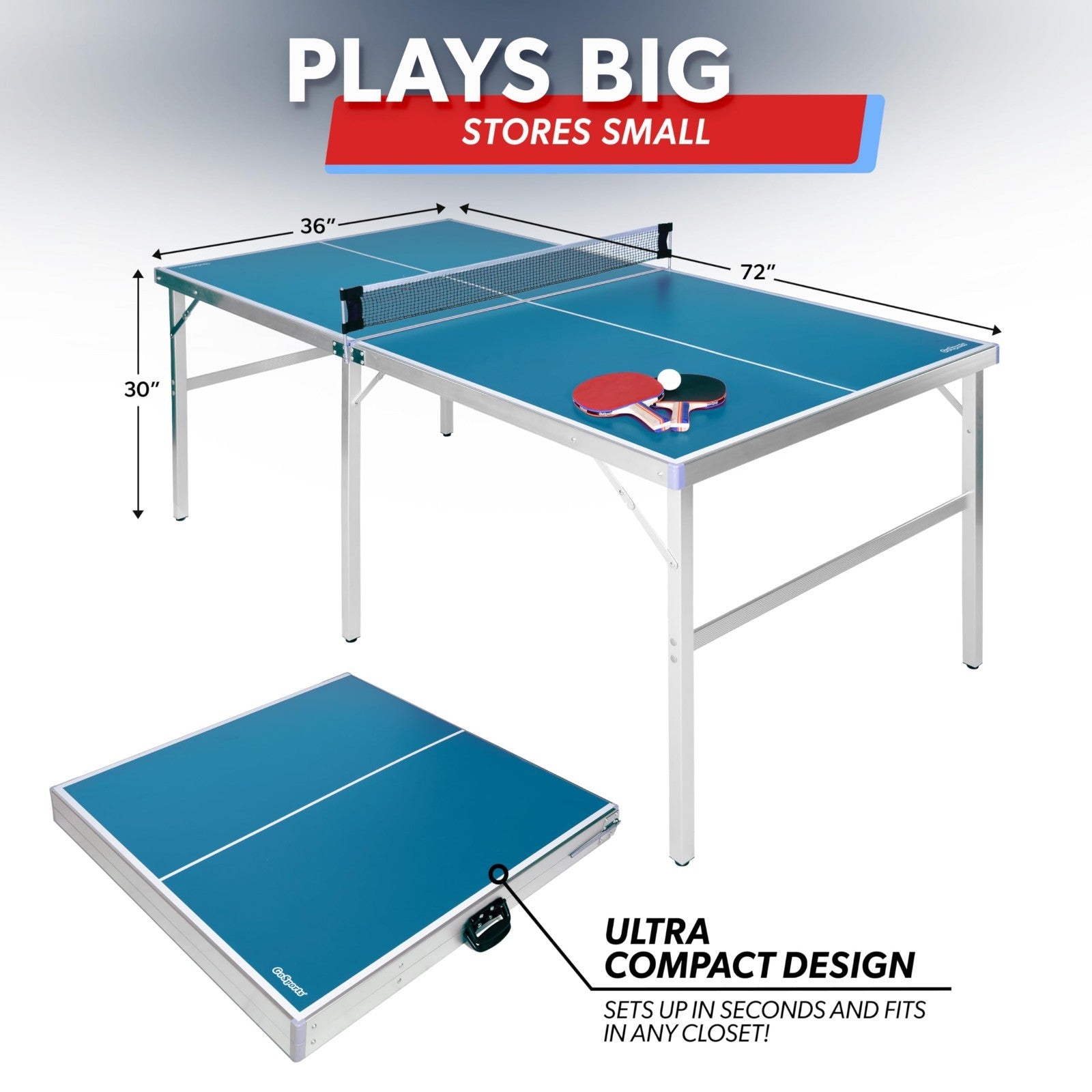 Portable Indoor/Outdoor Table Tennis Set - 2 Paddles, 4 Balls, Net - Red/Blue3