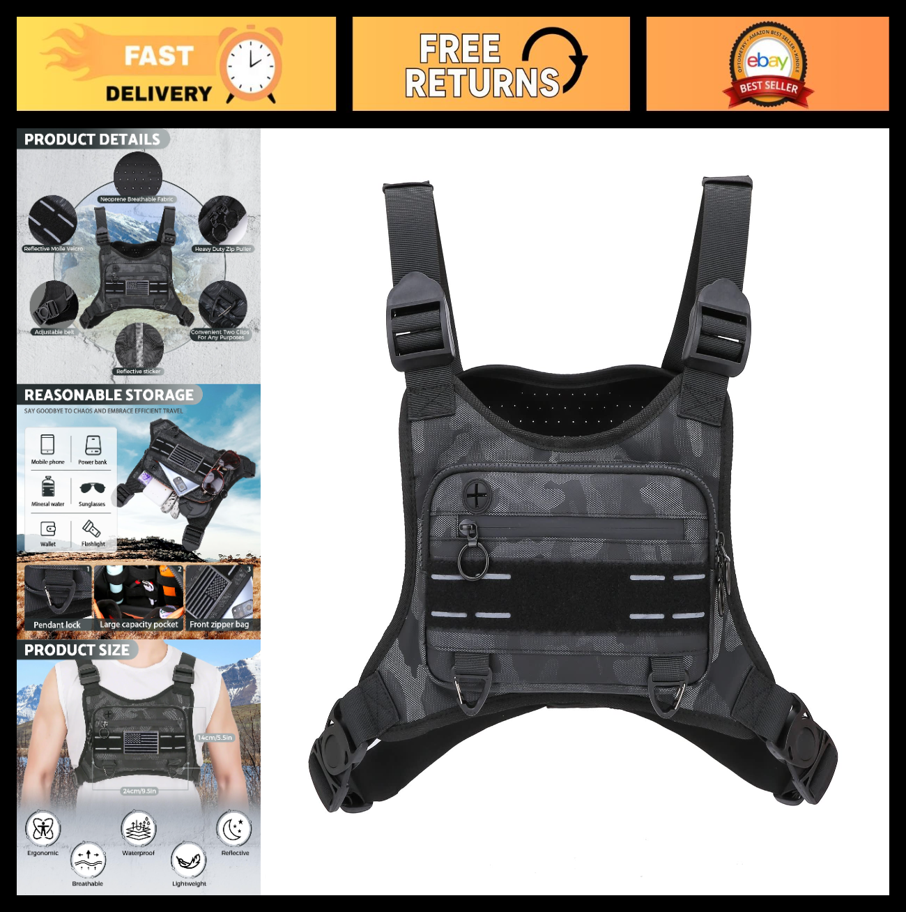 Lightweight Water-Resistant Chest Pack for Running, Cycling & Workouts - Phone H0