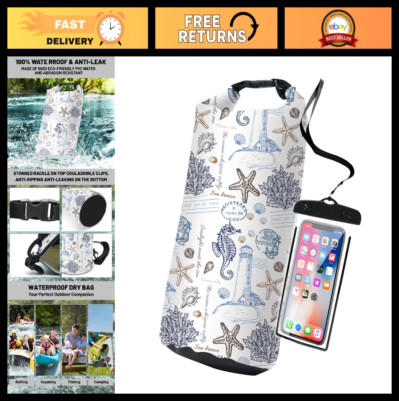 Waterproof Dry Bag Backpack - Lightweight Floating Bags for Kayaking, Fishing, S0