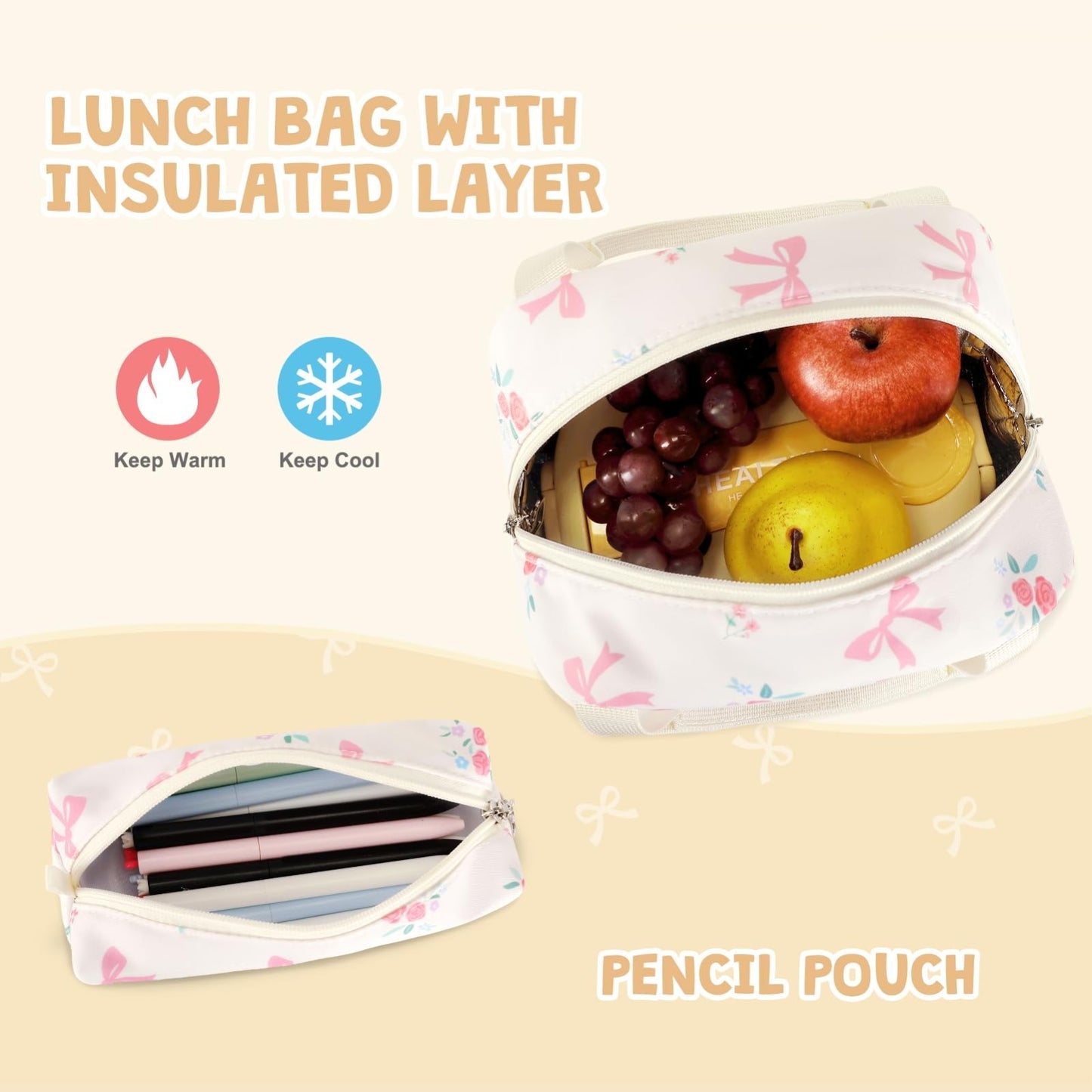 Stylish Floral Backpack Set for Girls   Includes Lunch Bag & Pencil Pouch, Ideal5