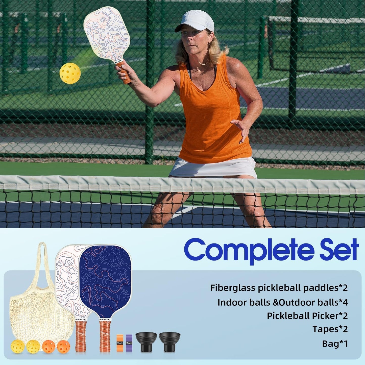 Pickleball Paddle Set of 2 or 4, USAPA Approved Fiberglass, Lightweight with Bal5