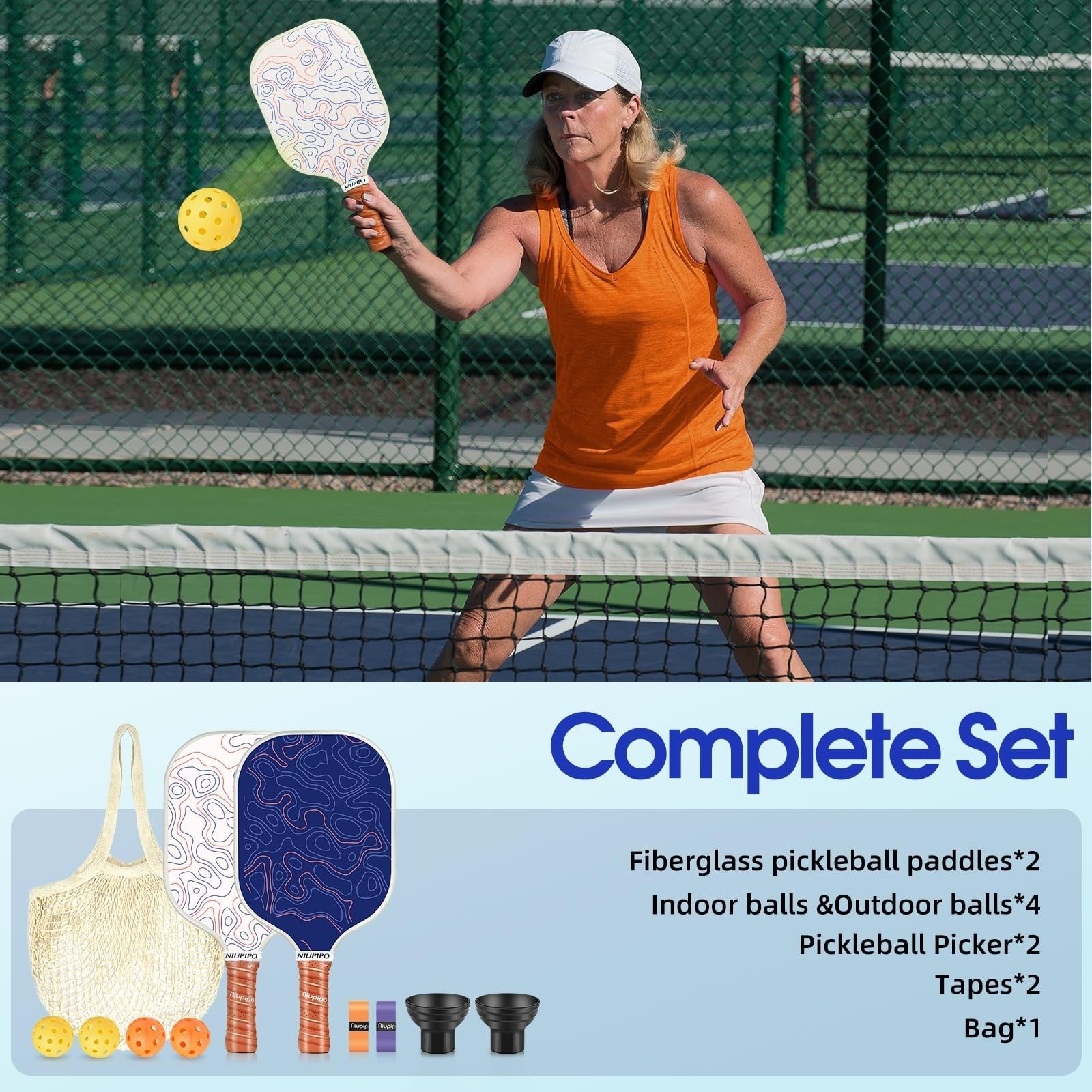 Pickleball Paddle Set of 2 or 4, USAPA Approved Fiberglass, Lightweight with Bal5