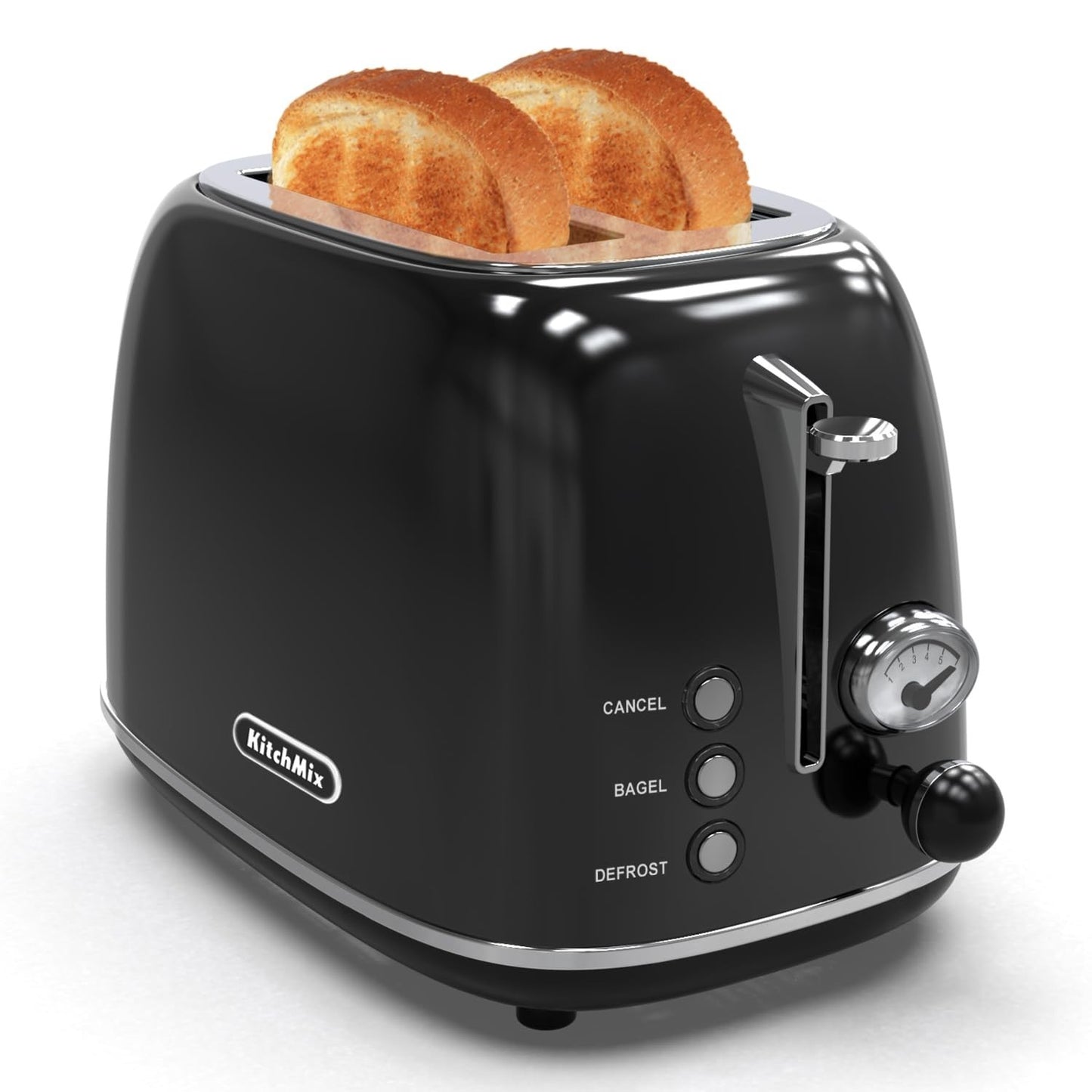 Retro Stainless Steel 2 Slice Toaster with 6 Settings, Extra Wide Slots, Bagel &1