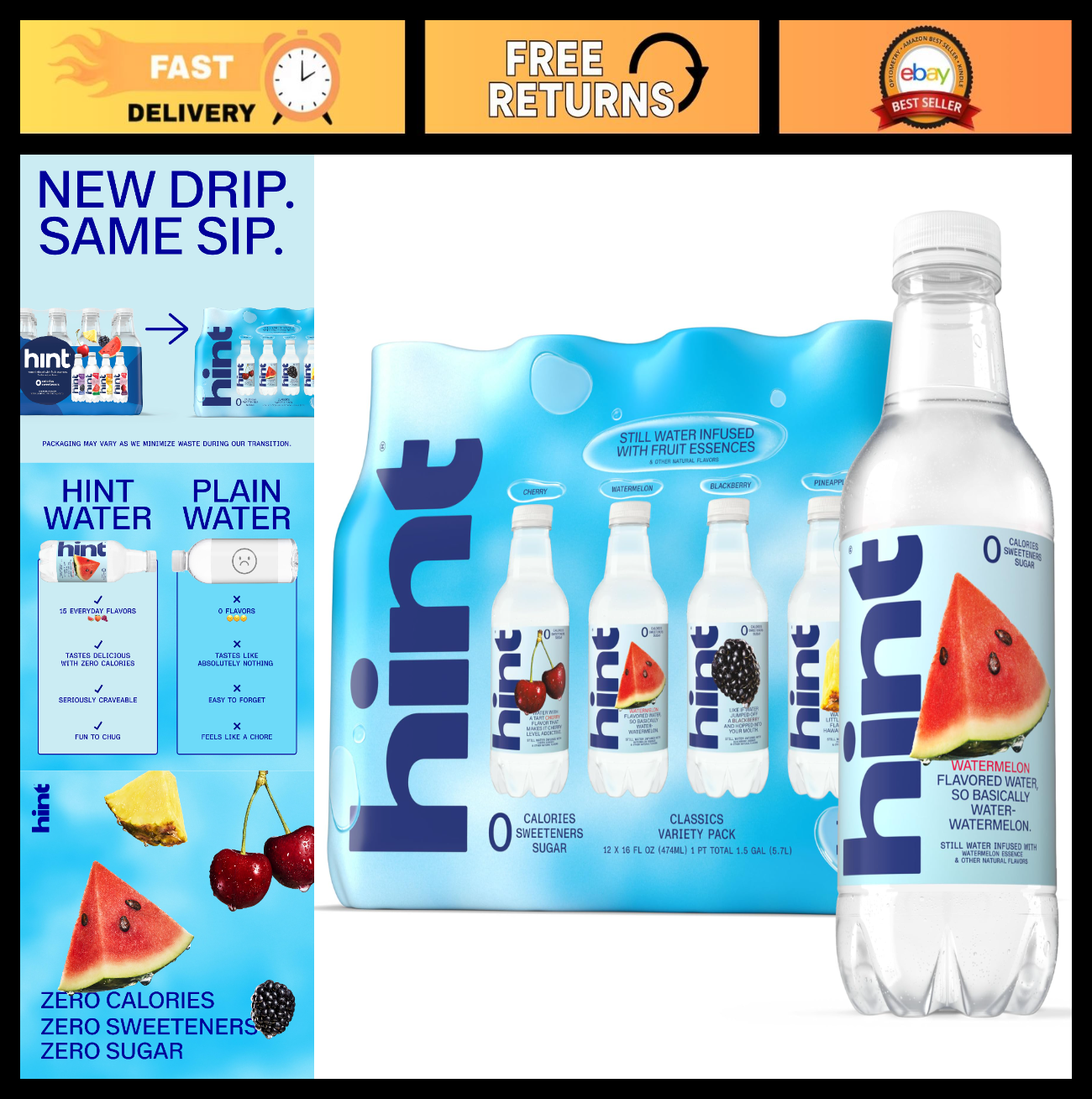 Flavored Water Variety Pack   12 Bottles, Zero Sugar, 0 Calories, Vegan, Gluten 0