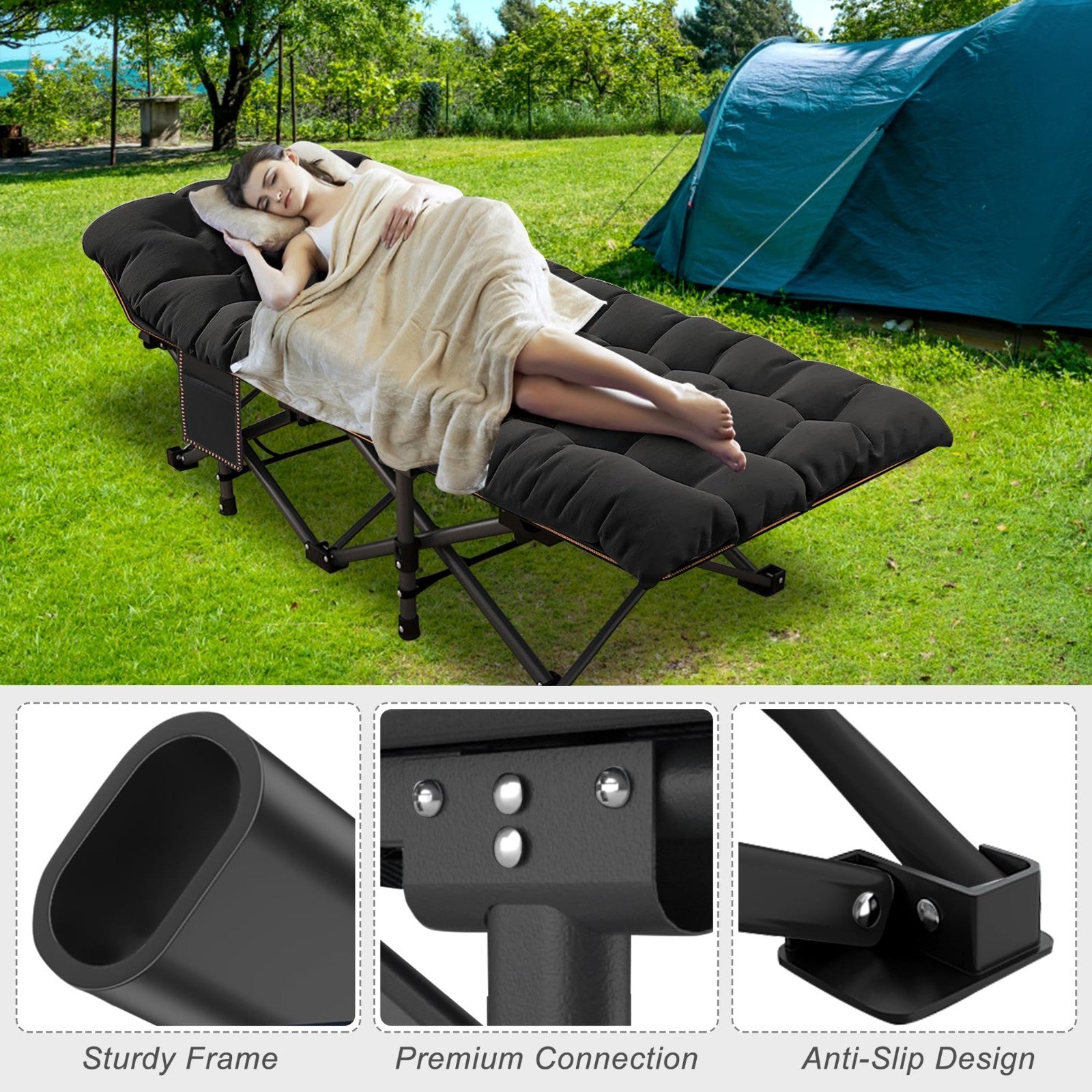 Oversized Camping Cot for Adults   900LB Capacity, 78"x32" Heavy Duty Bed with M5