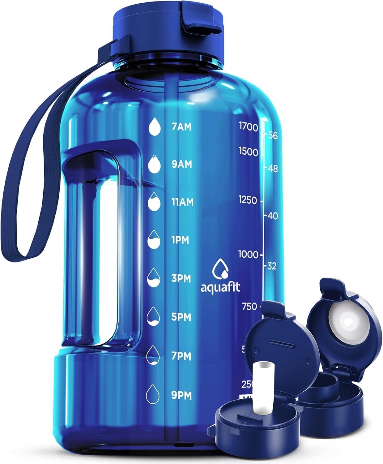 64 oz Water Bottle with Time Marker - BPA Free Gym Jug with Straw & Handle1