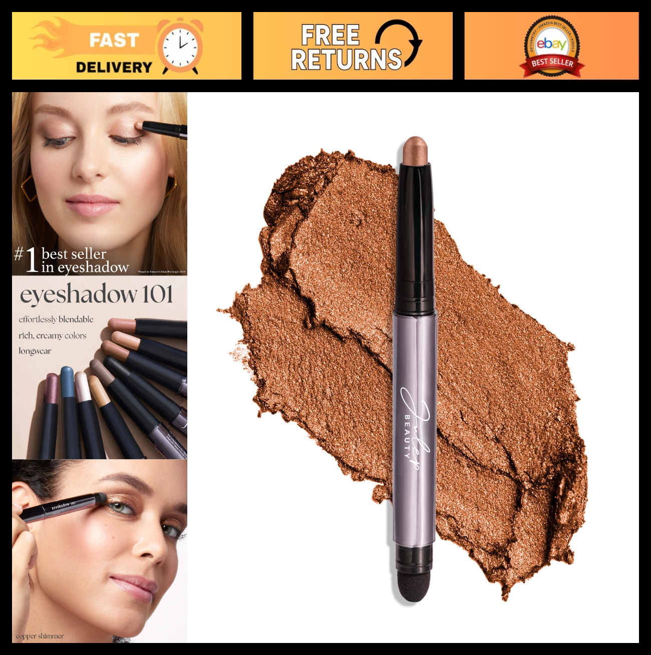Crème-to-Powder Eyeshadow Stick - Copper Shimmer, Long-Lasting, Easy Application0