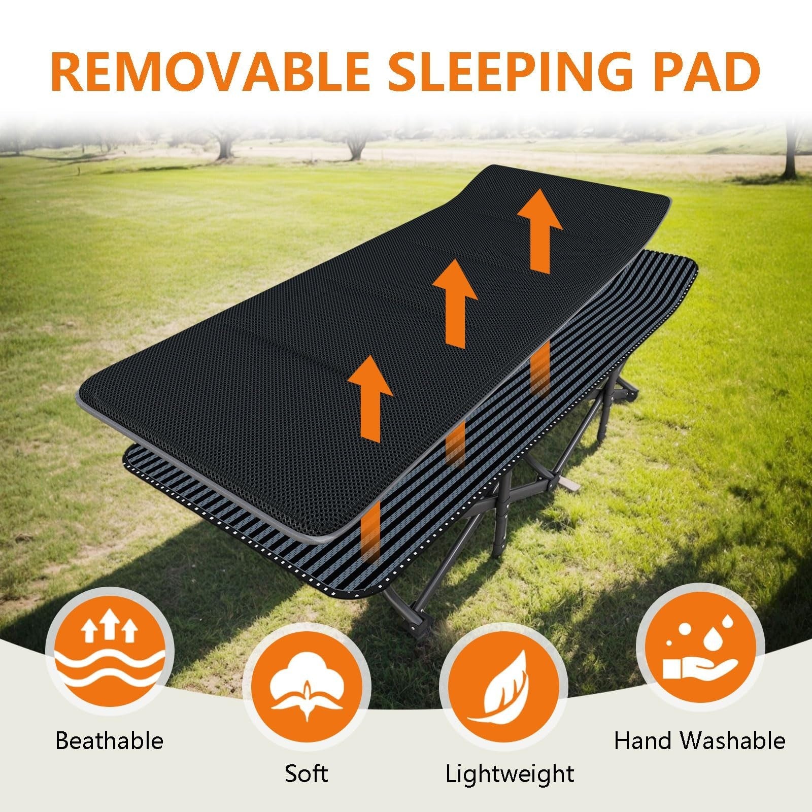 Oversized 31.5" Camping Cot for Adults   Heavy Duty 500LBS, Soft Sleeping Pad, C6