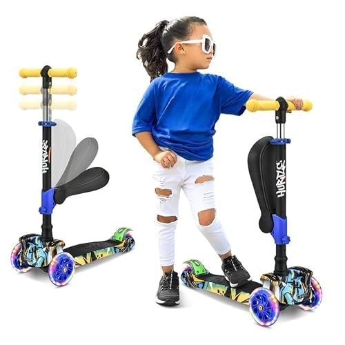 3-Wheeled Kids Scooter with LED Lights, Adjustable Handlebar, Foldable Seat - Si1