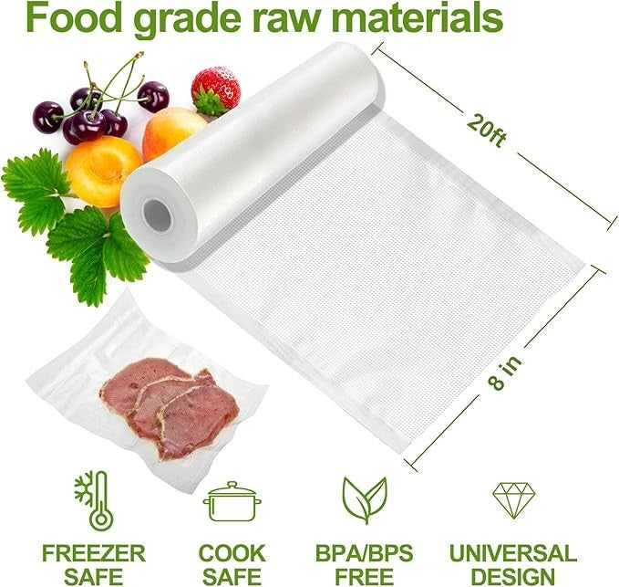 Commercial Grade Vacuum Sealer Bags  3 Rolls for Food Storage & Sous Vide 8"x20'1