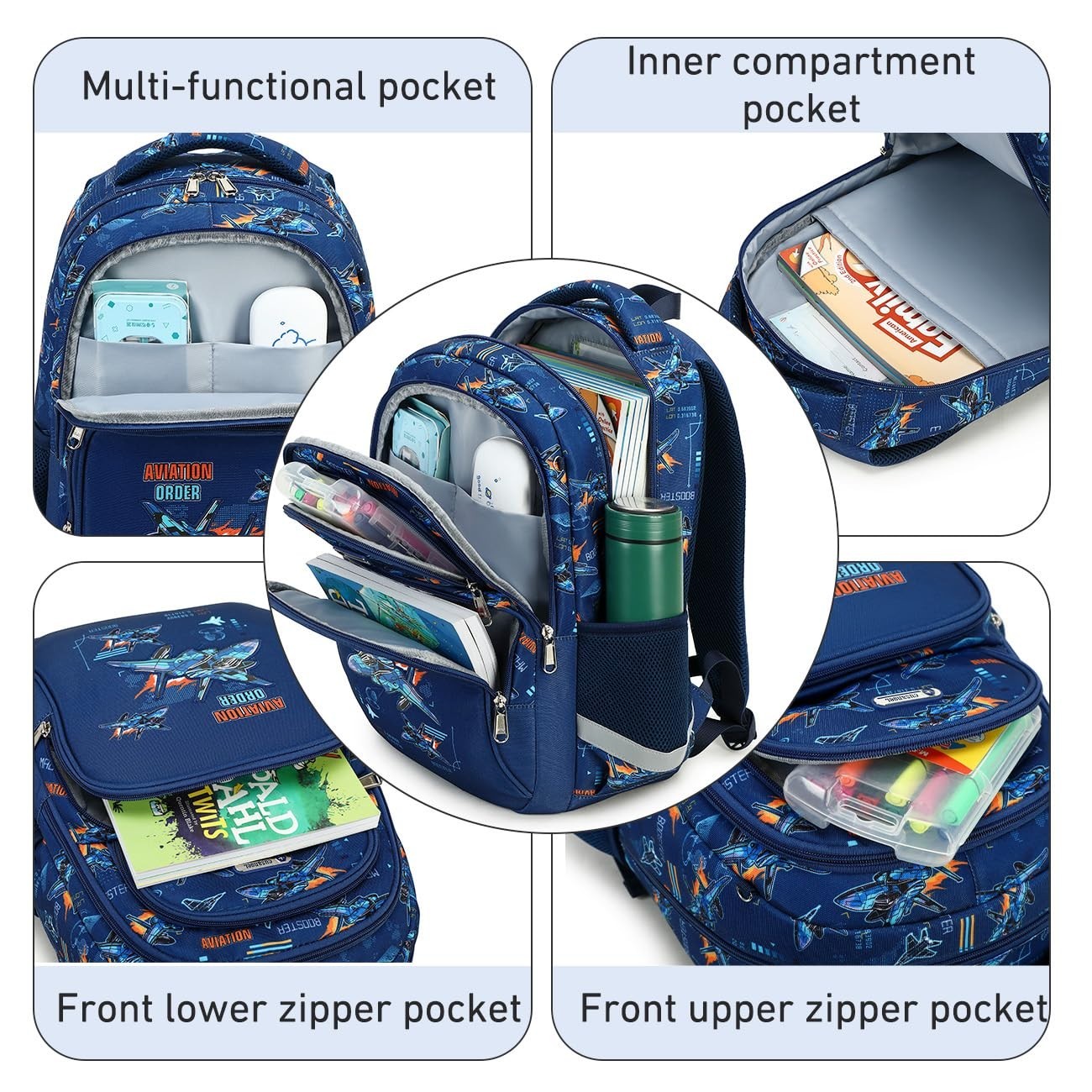 Fighter Pattern Kids Backpack with Lunch Box for Boys Ages 5 10, 16in Book Bag4