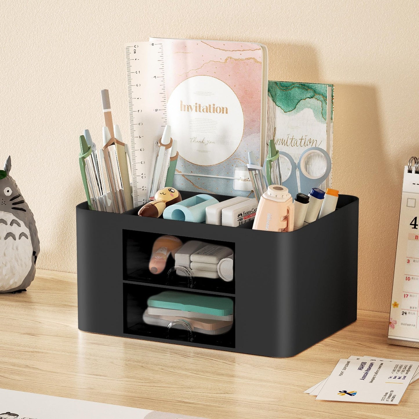 Multi Functional Desk Organizer with 2 Drawers, 5 Compartments for Office Suppli2
