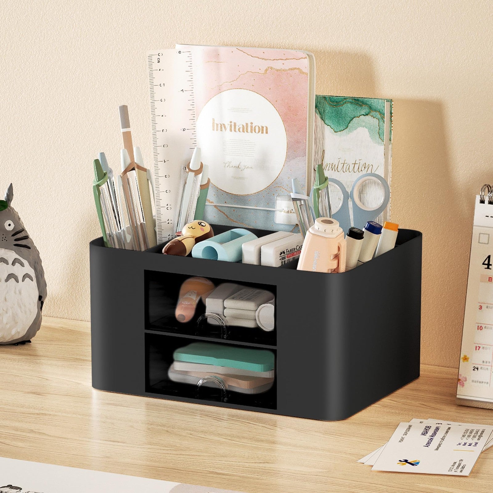 Multi Functional Desk Organizer with 2 Drawers, 5 Compartments for Office Suppli2