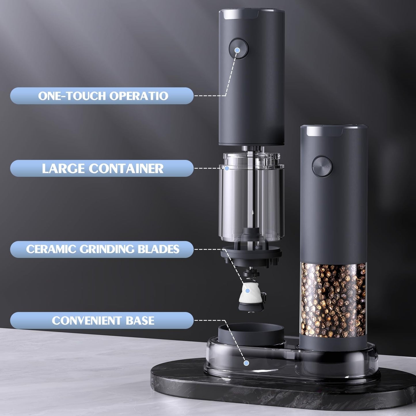 Automatic Electric Salt and Pepper Grinder Set   Adjustable Coarseness, LED, Lar6