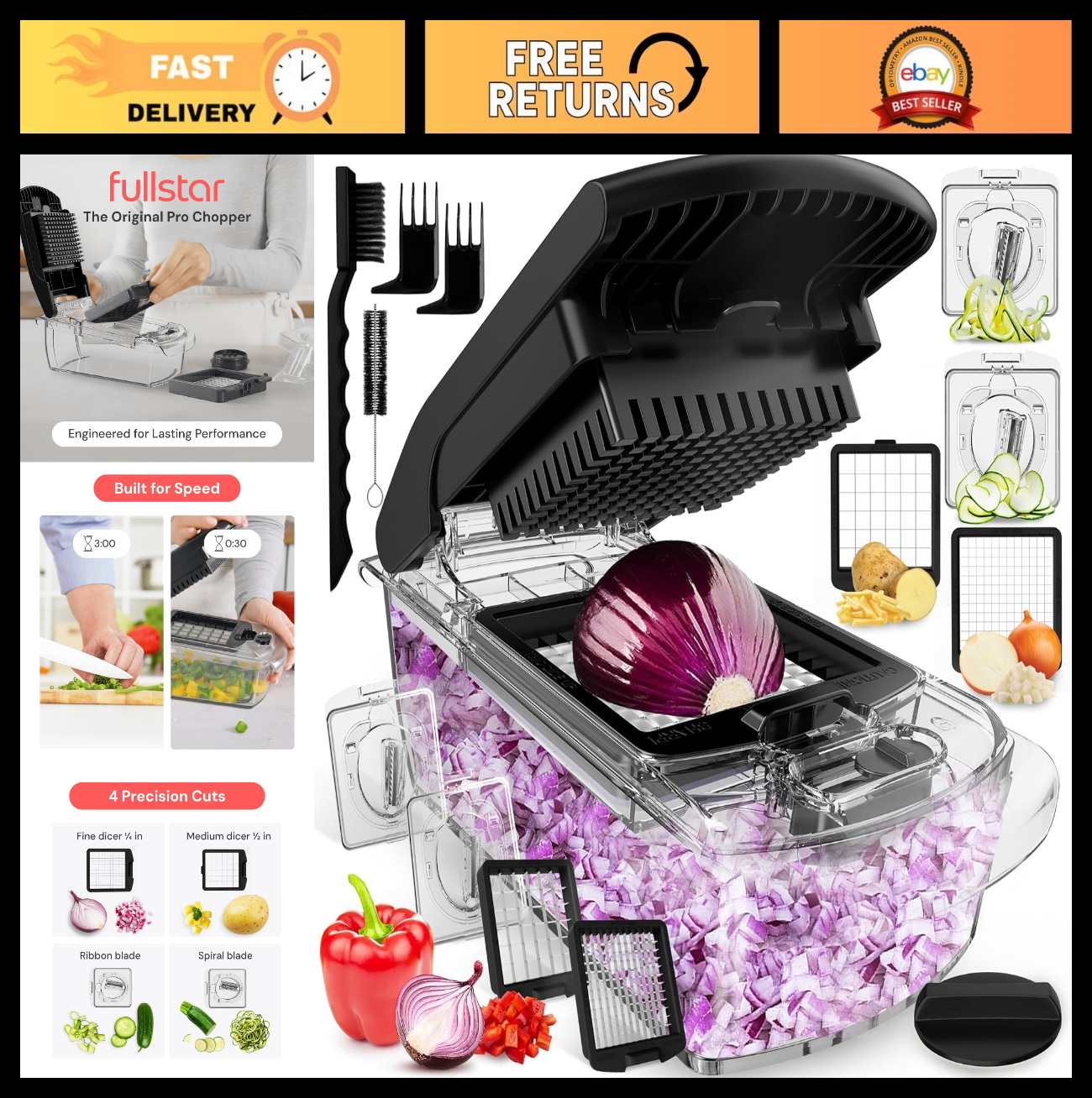 4 in 1 Vegetable Chopper & Spiralizer, Sharp Stainless Steel Slicer, Onion & Fru0