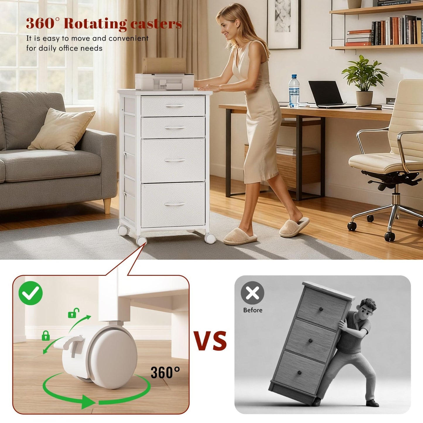 4 Drawer Rolling File Cabinet for A4 Letter Size   Home Office Storage, Printer3
