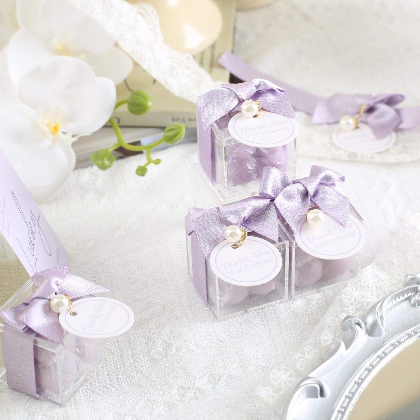 30 Sets Small Bubble Candles Party Favors with Ribbons & Thank You Cards - Purpl3