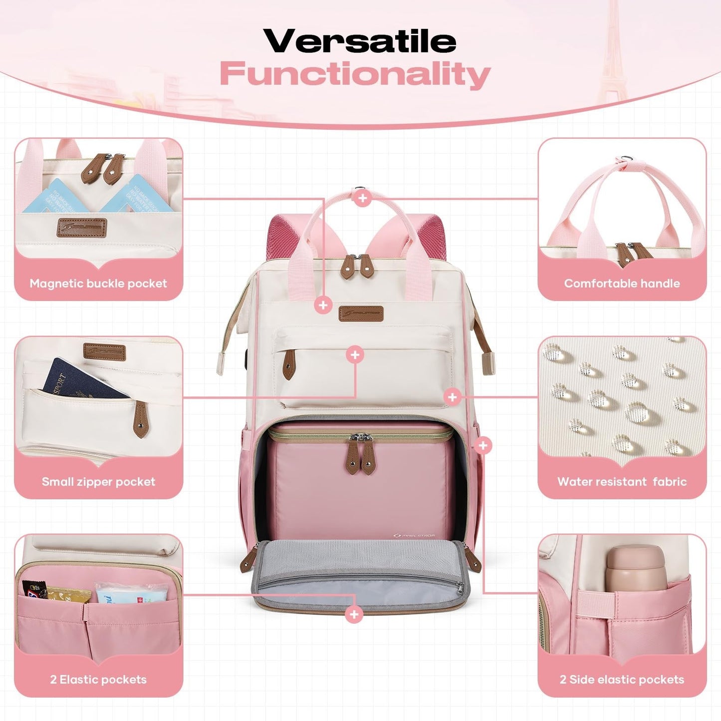 Travel Backpack for Men & Women, Fits 15.6-17.3" Laptop, Insulated Lunch Bag, Pi3