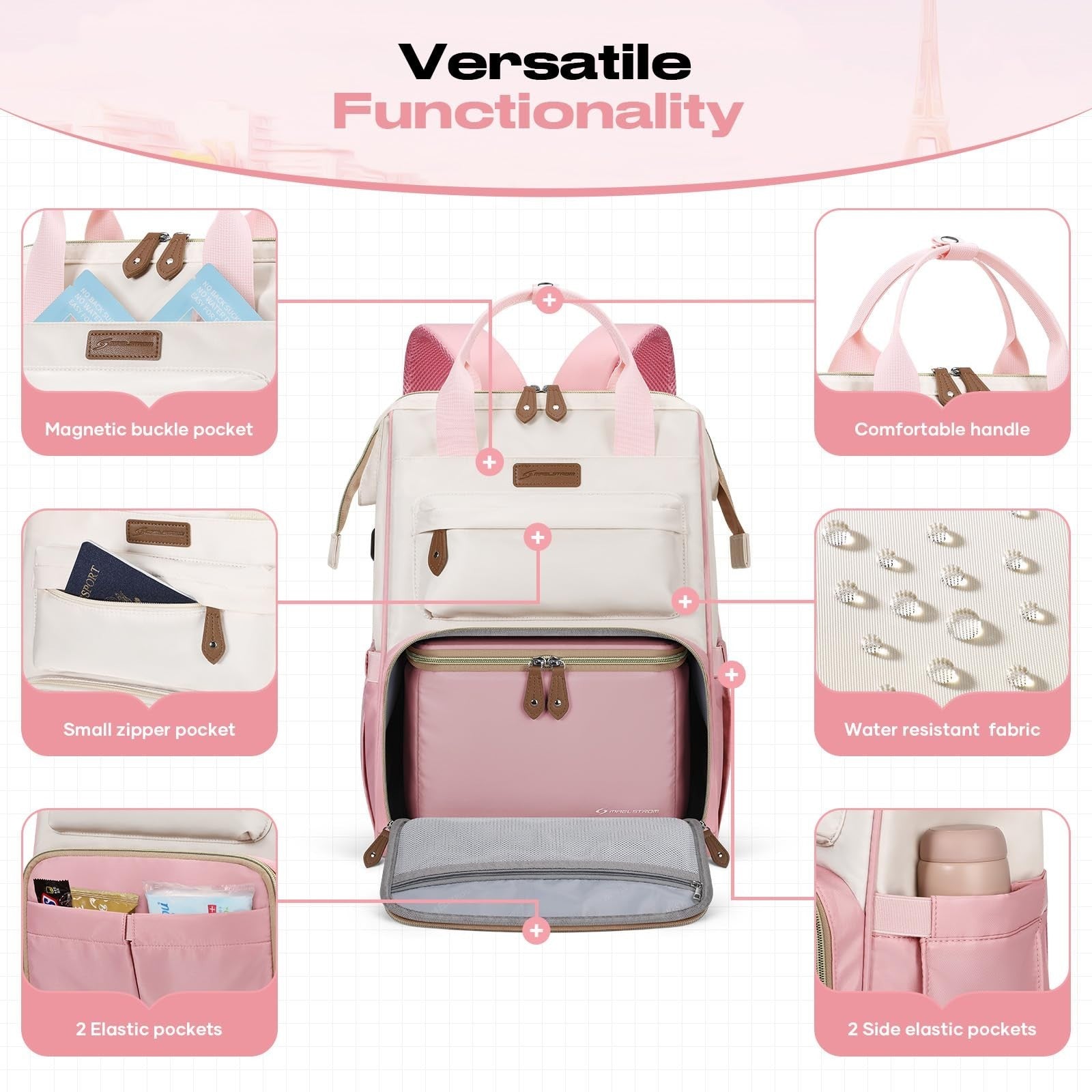 Travel Backpack for Men & Women, Fits 15.6-17.3" Laptop, Insulated Lunch Bag, Pi3