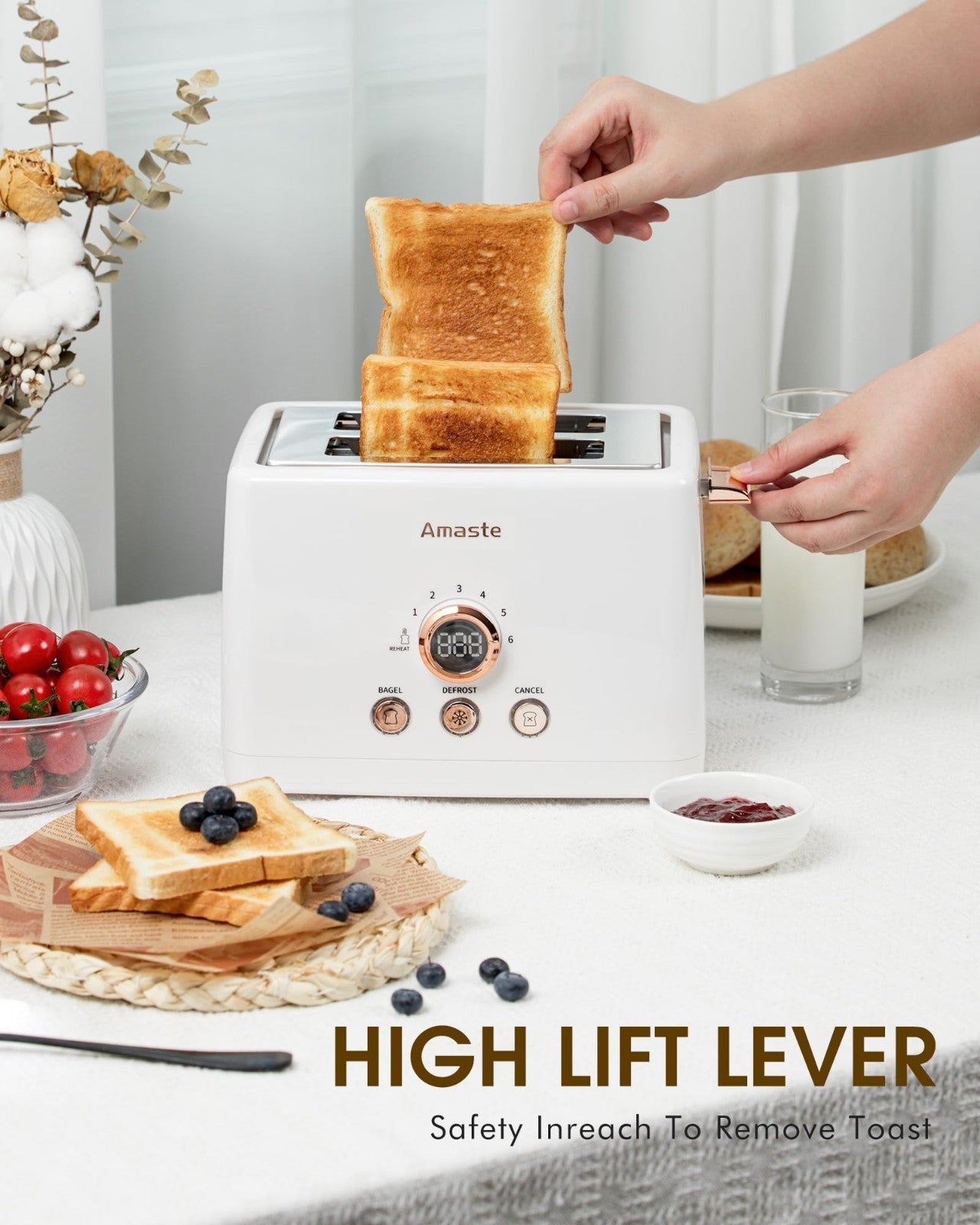 Retro 2 Slice Toaster with LED Display, Extra Wide Slots, 6 Shade Settings, Bage6
