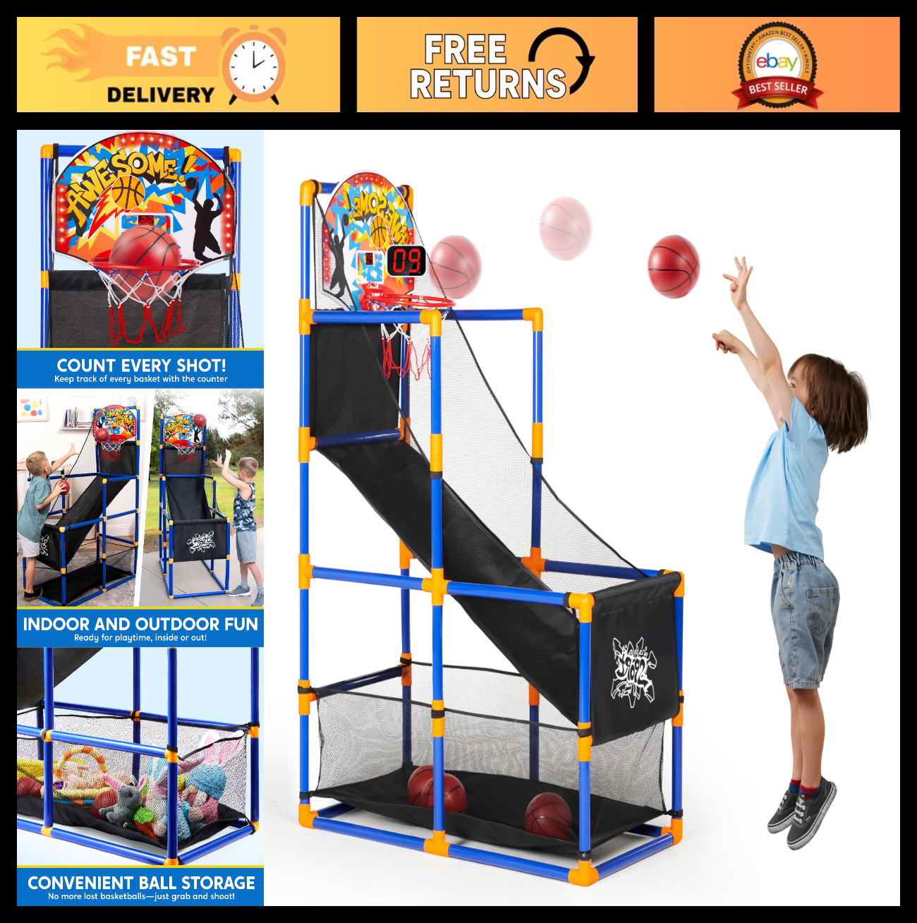 LED Arcade Basketball Game Set for Kids 3+ | Electronic Scoreboard, Sound Effect0