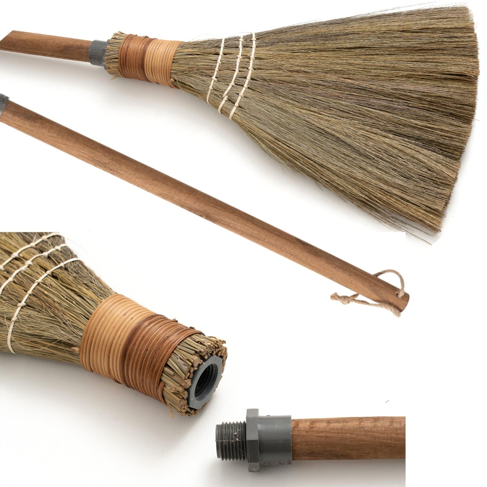 Natural Straw Whisk Broom with Brown Handle - Soft Indoor/Outdoor Cleaning Tool,3