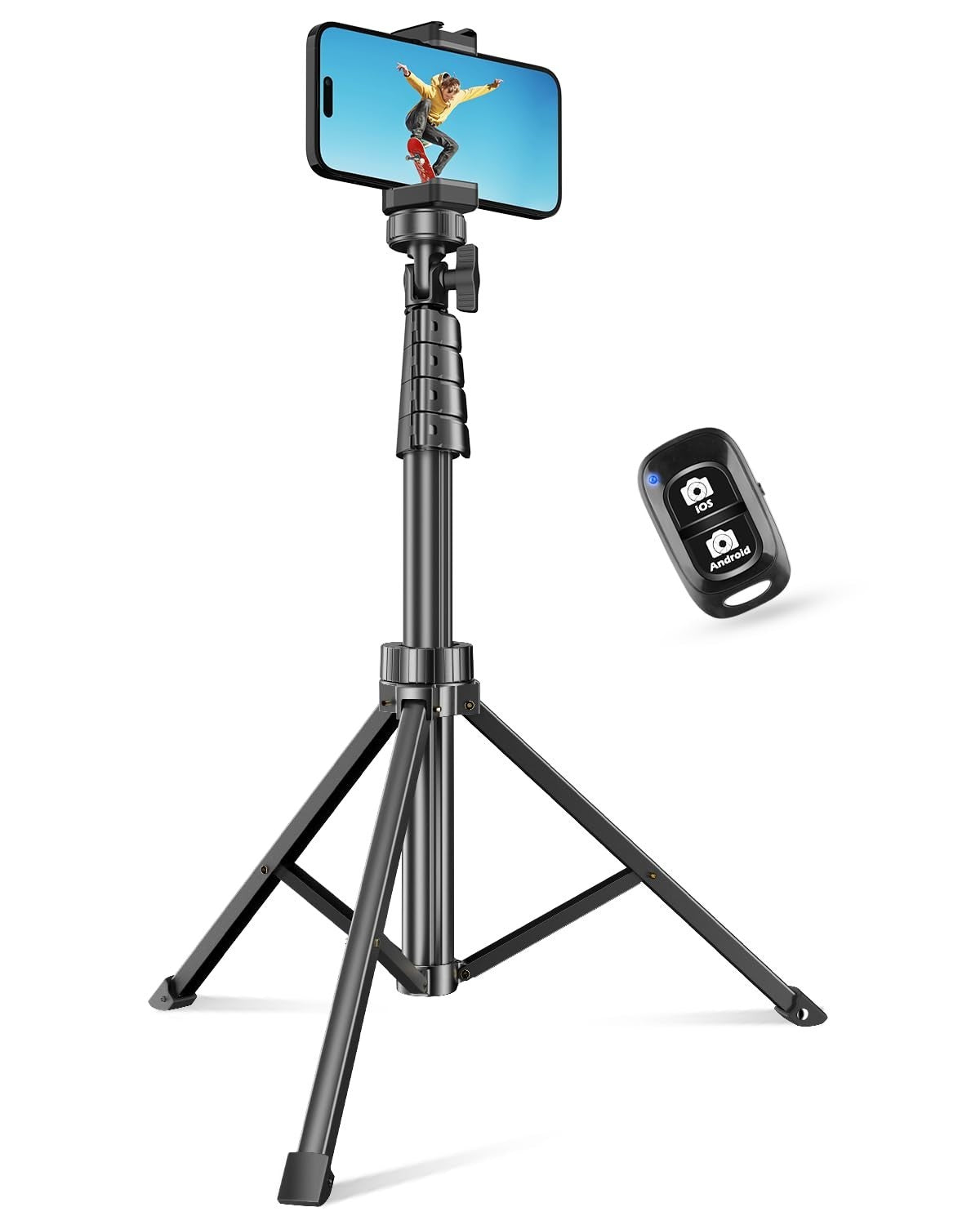 62" Extendable Phone Tripod with Wireless Remote & Holder   Selfie Stick for Vid1