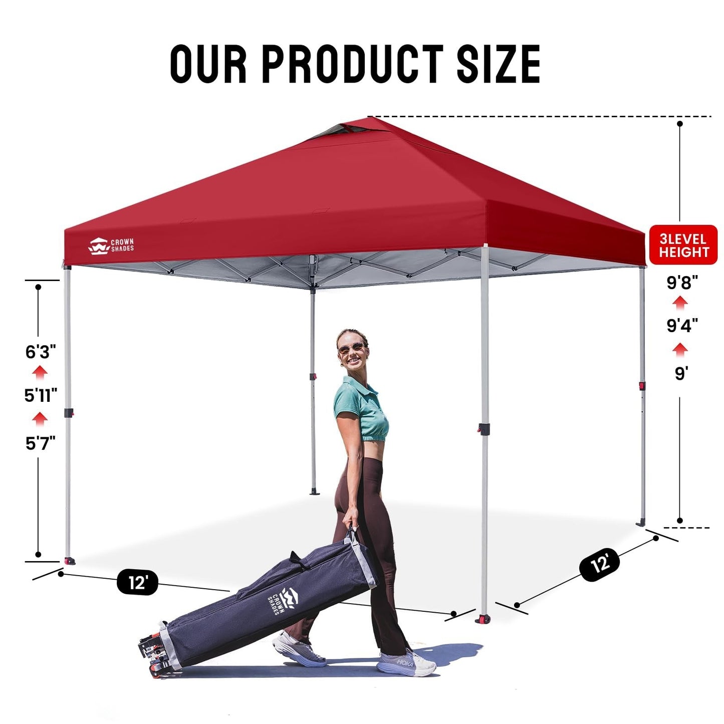 12x12 Pop Up Canopy Tent   Easy Setup, Red Outdoor Sun Shade for Events, Camping1