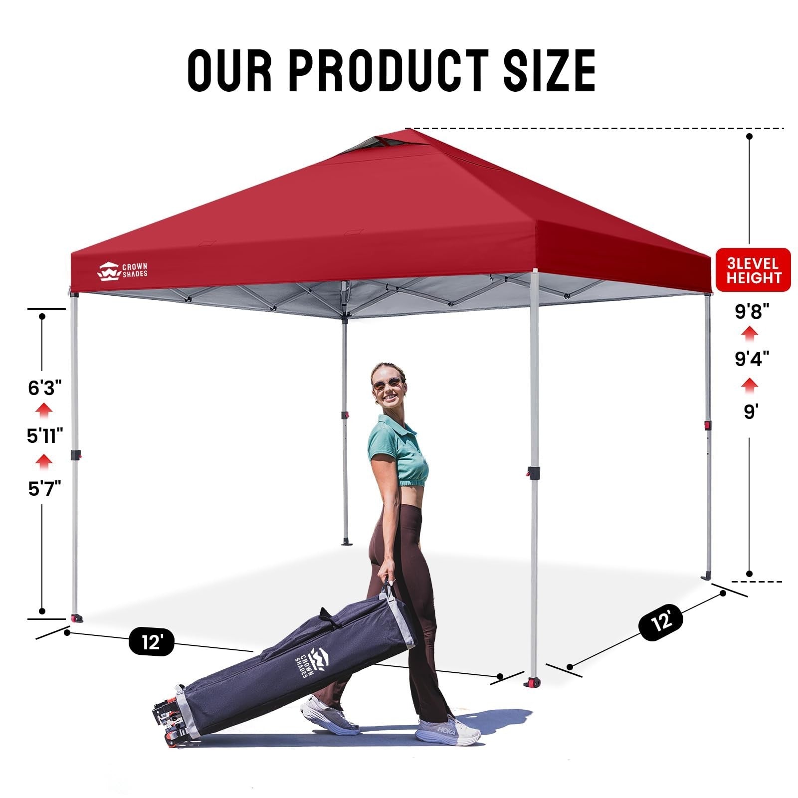12x12 Pop Up Canopy Tent   Easy Setup, Red Outdoor Sun Shade for Events, Camping1