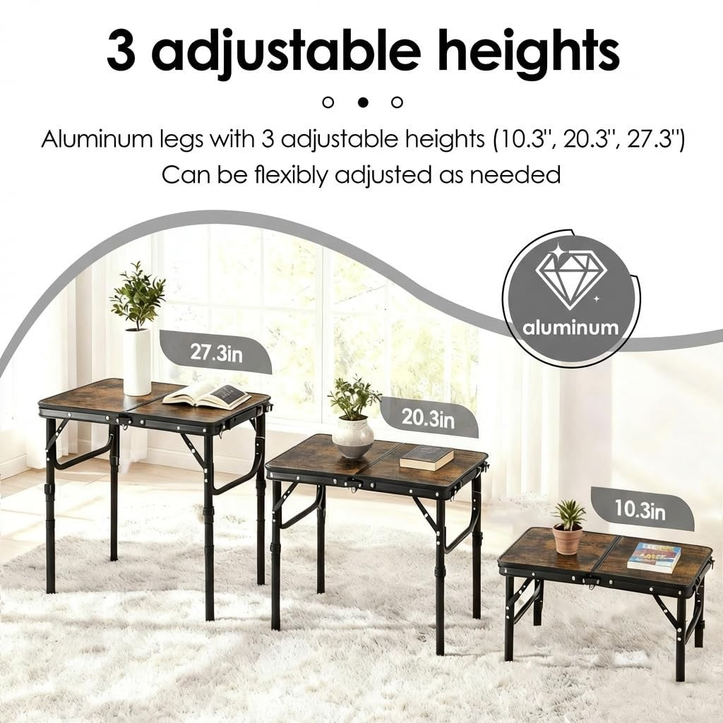 Folding Adjustable Height TV Tray Table - Portable Snack Couch Side Table for In4