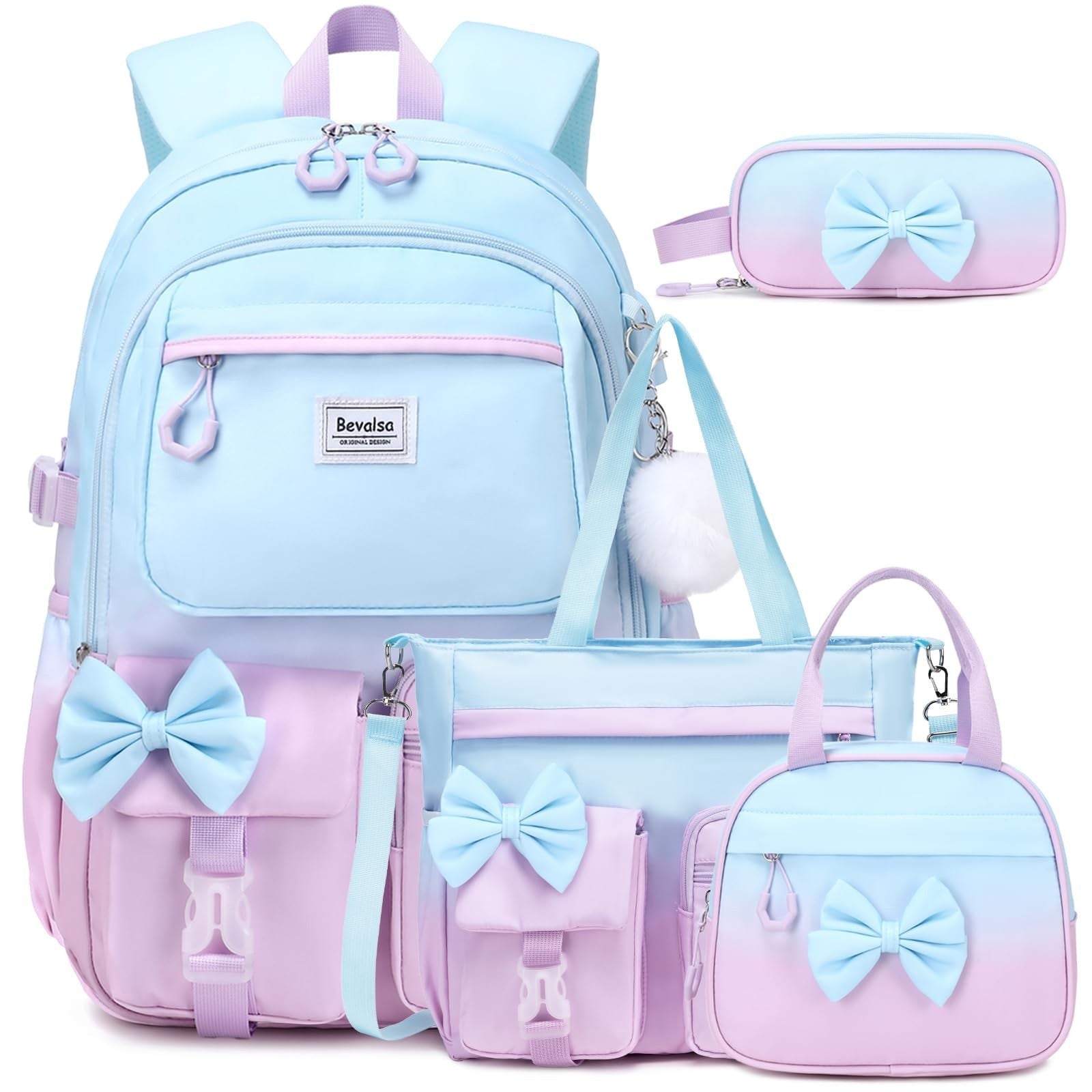 Cute Bow Backpack for Girls   School Bag with Lunch Bag & Pen Case, Stylish & Fu1