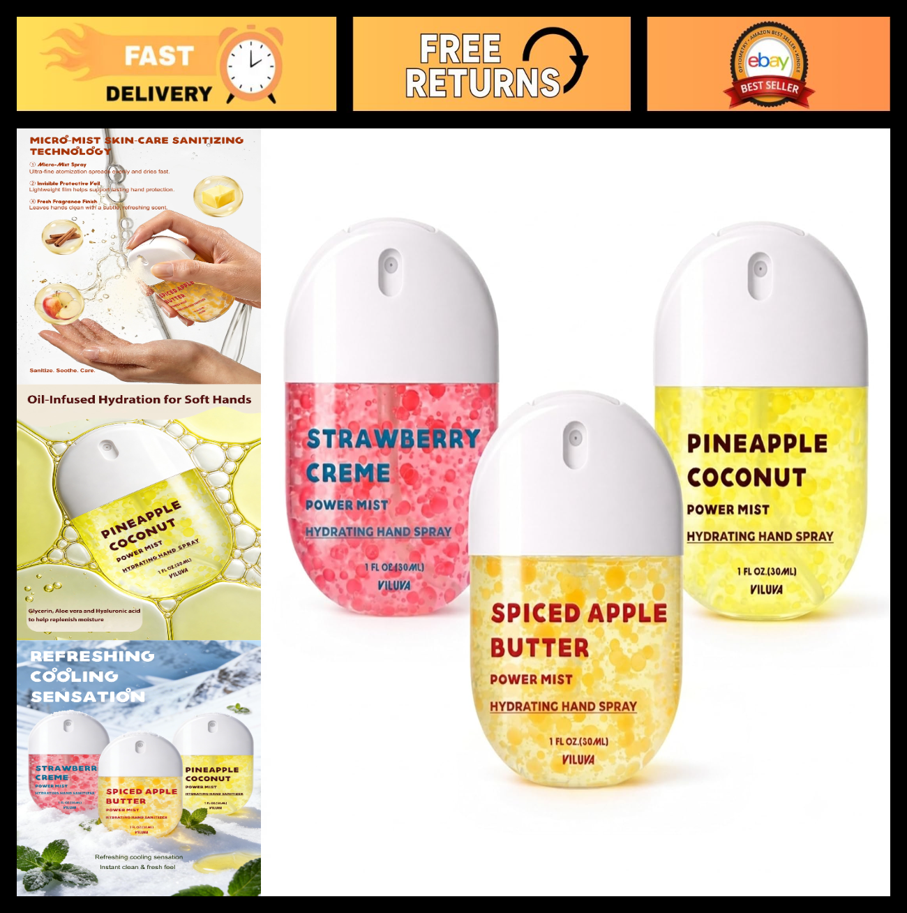 Alcohol-Free Hydrating Hand Sanitizer Spray - Travel Size, Moisturizing Mist, Se0
