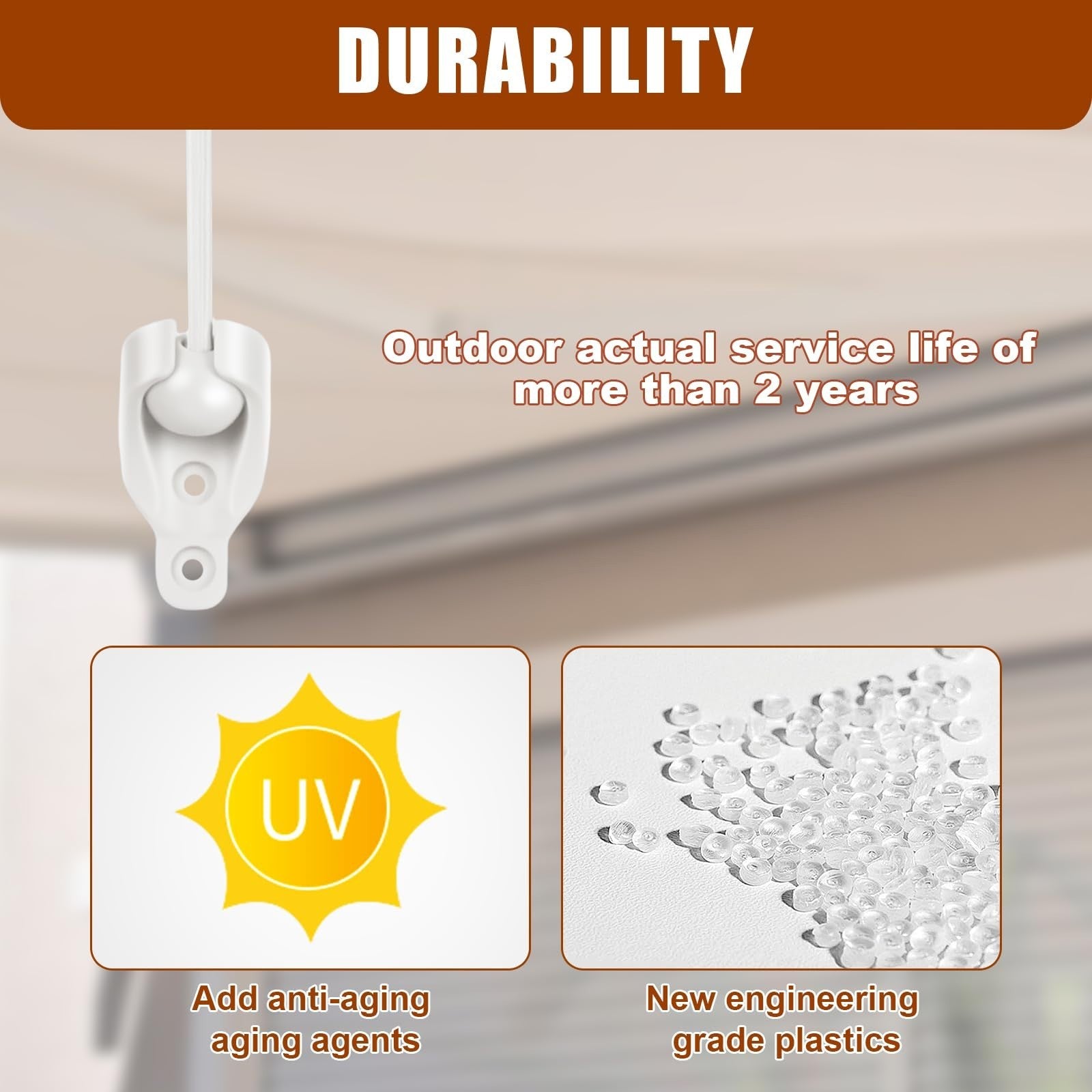 Outdoor Roller Shade Bungee Kit & End Cap, Weather Resistant, 3 White Parts4