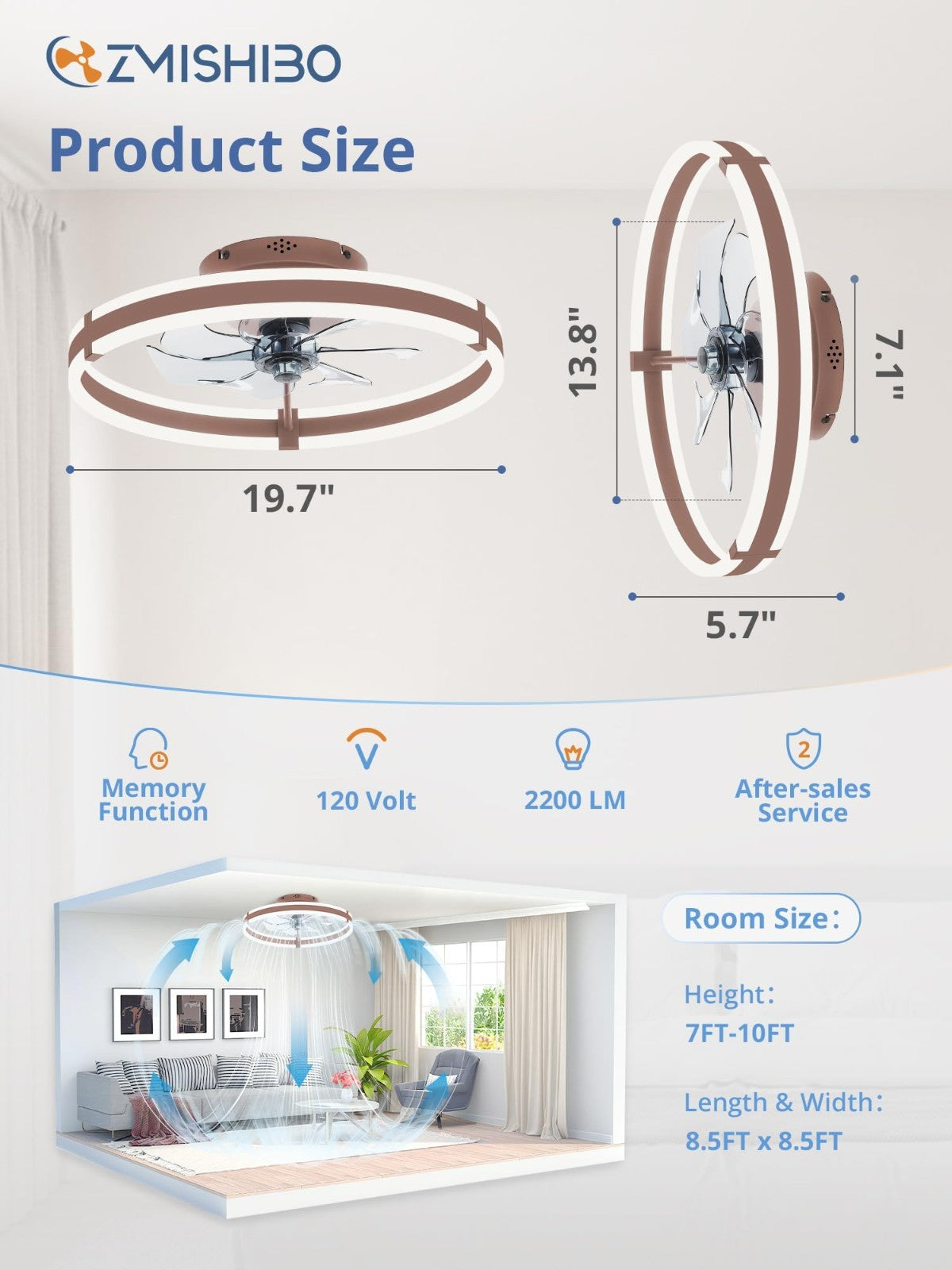 Modern Flush Mount Ceiling Fan with Lights & Remote, 19.7'' Low Profile, Dimmabl5
