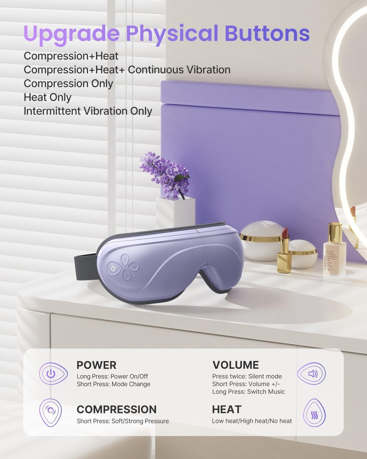 Heated Eye Massager with Bluetooth Music - Vibration & Compression, Rechargeable5