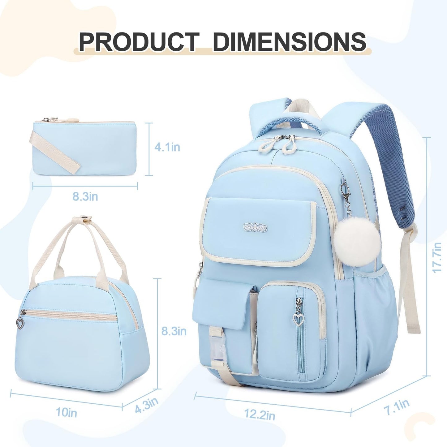 3PCS Girls School Backpack Set with Lunch Box & Pencil Pouch   Stylish & Durable2