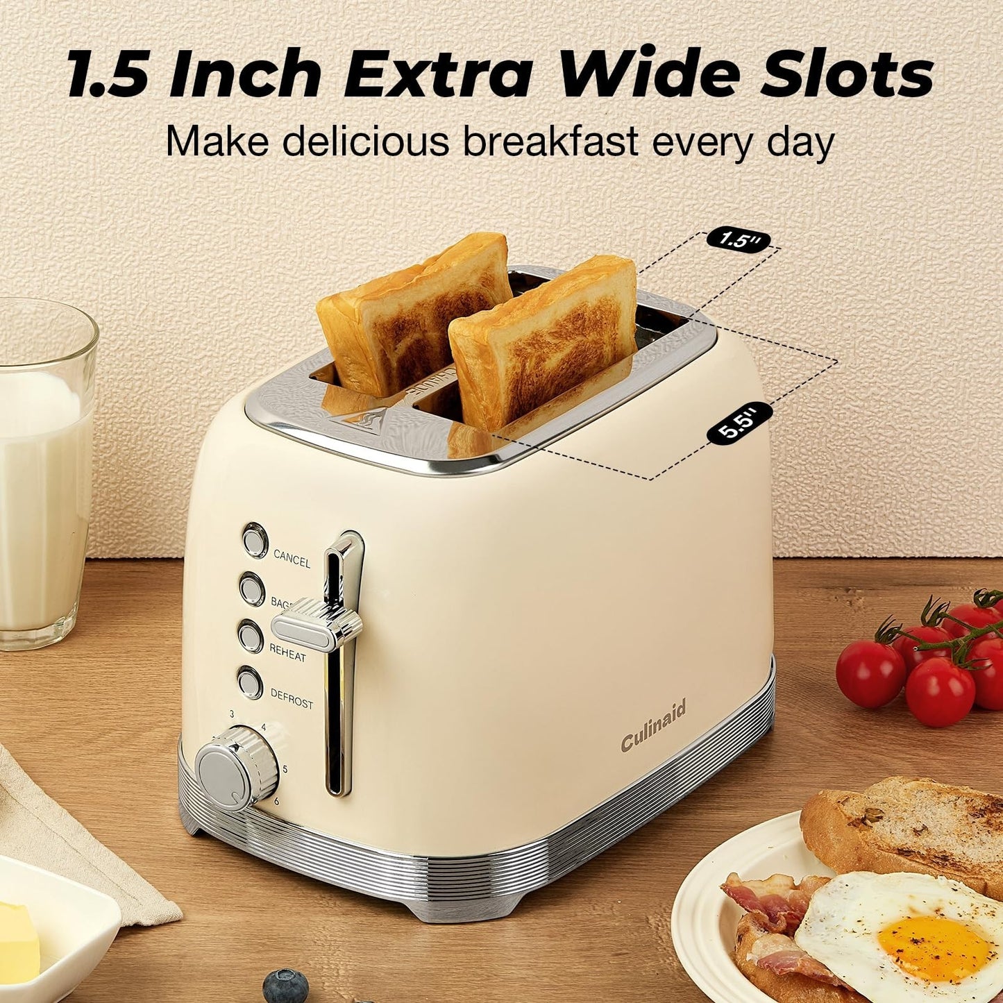 Retro 2 Slice Stainless Steel Toaster in Cream White, Compact Design, Easy Clean2