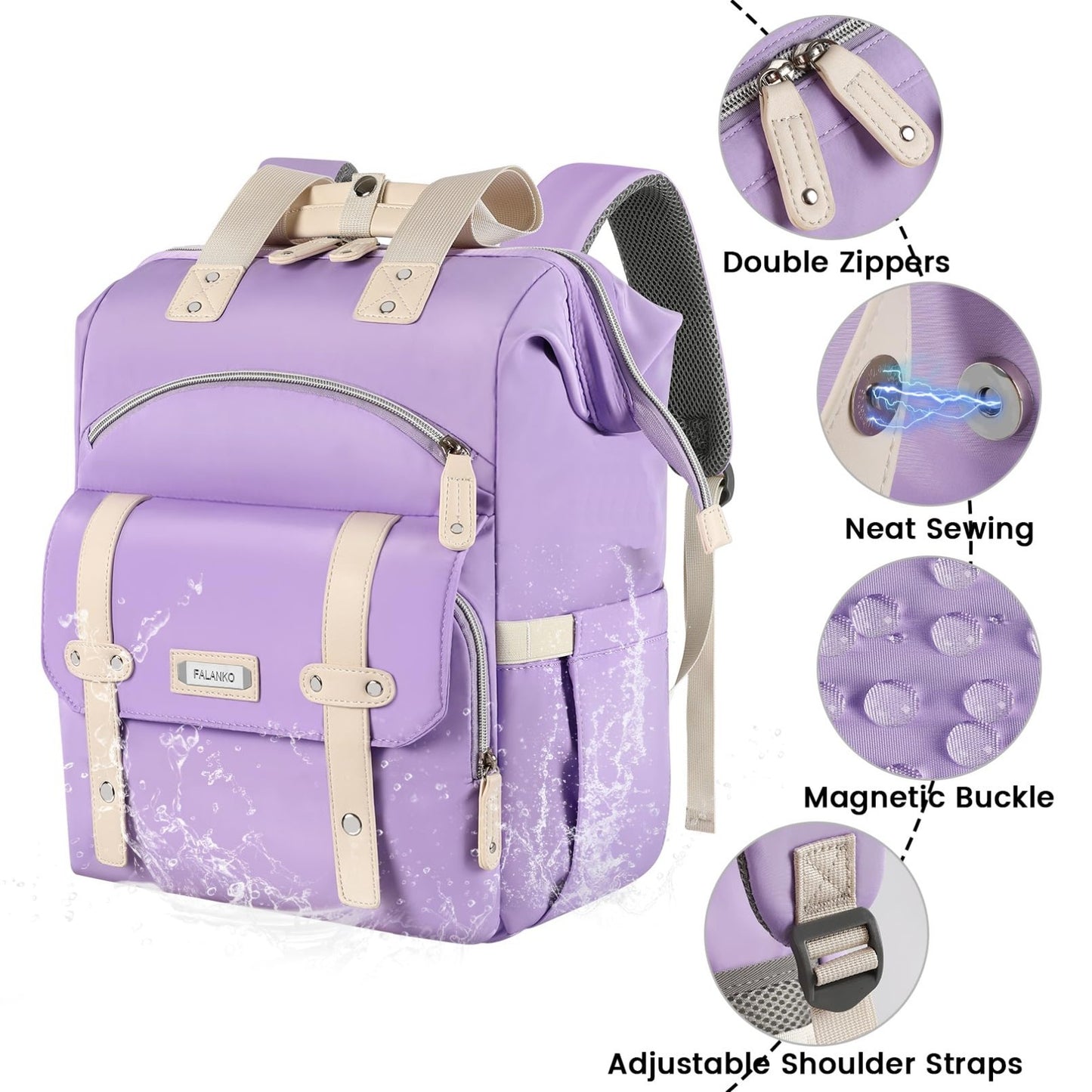 Stylish Water Resistant Laptop Backpack for Women, Fits 15.6" Laptops, RFID Safe4