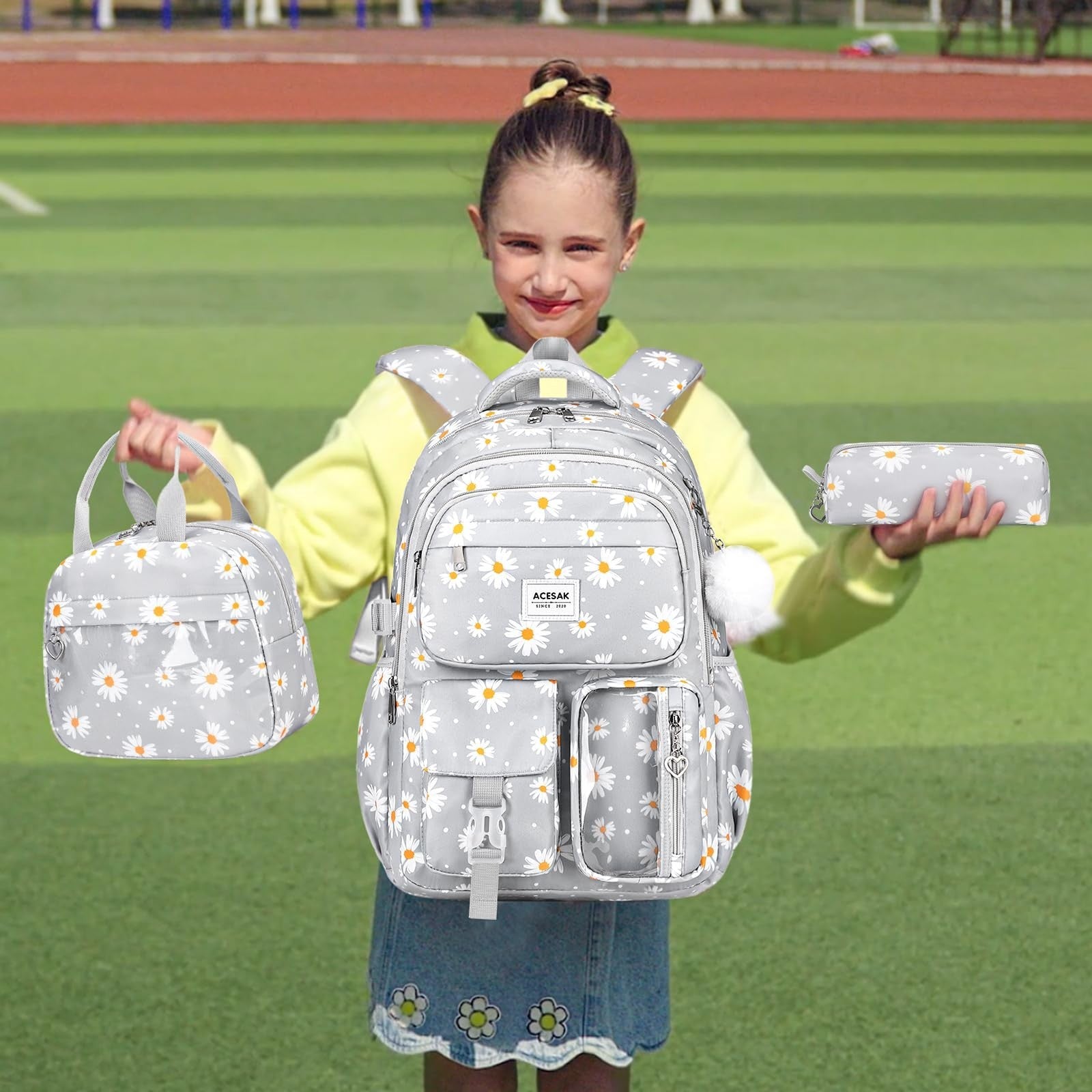 Stylish Girls Backpack Set with Lunch Bag & Pencil Pouch   Teen Laptop Bookbag,2